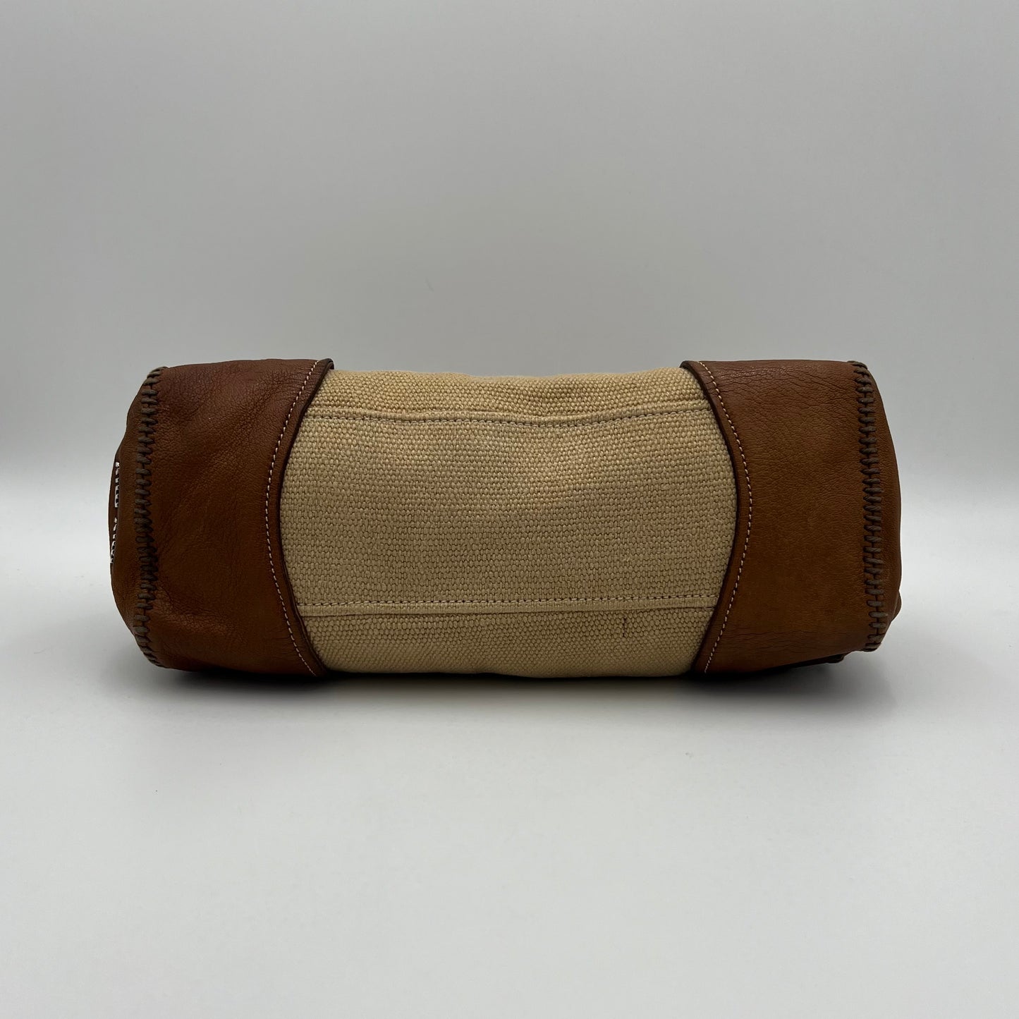 Miu Miu 2000 Archive Canvas and Brown Leather Turn Lock Handbag