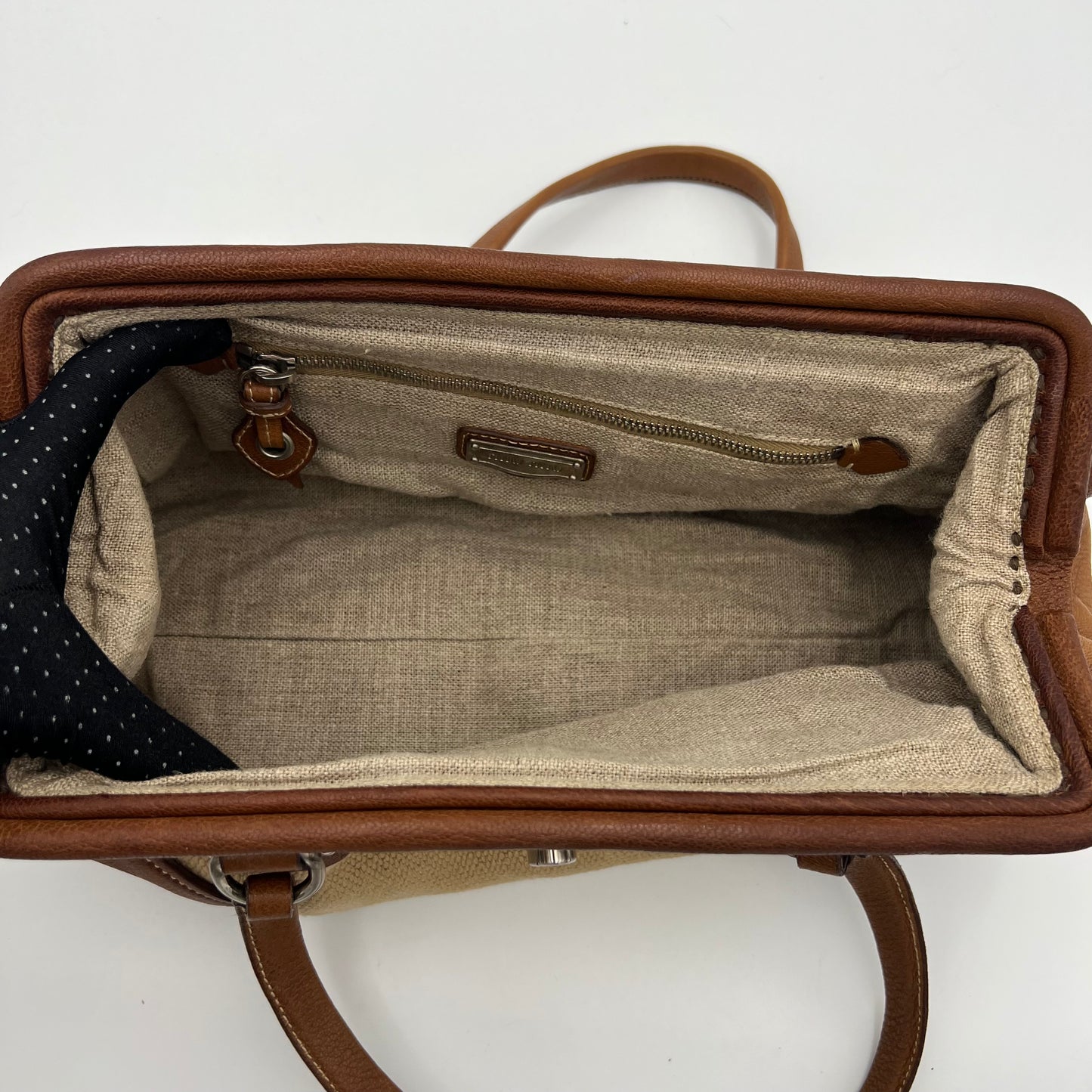 Miu Miu 2000 Archive Canvas and Brown Leather Turn Lock Handbag