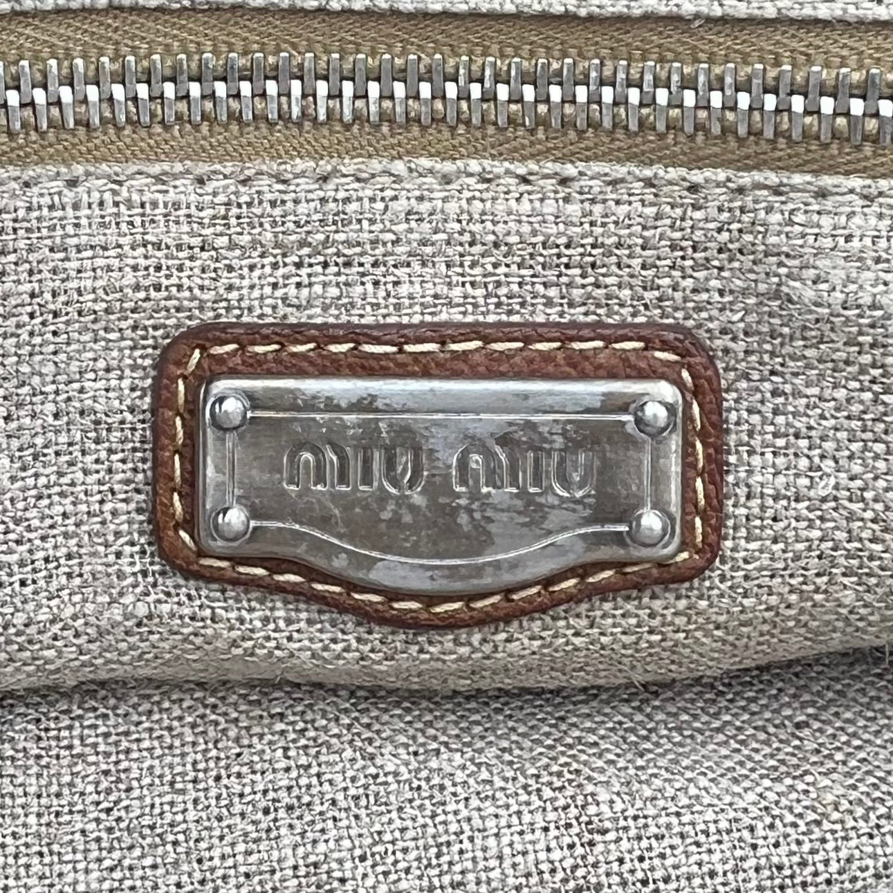 Miu Miu 2000 Archive Canvas and Brown Leather Turn Lock Handbag