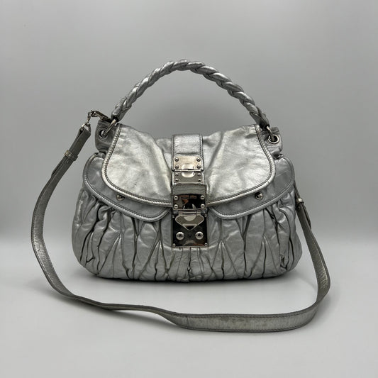 Miu Miu Silver Matelasse Leather Large Coffer Satchel
