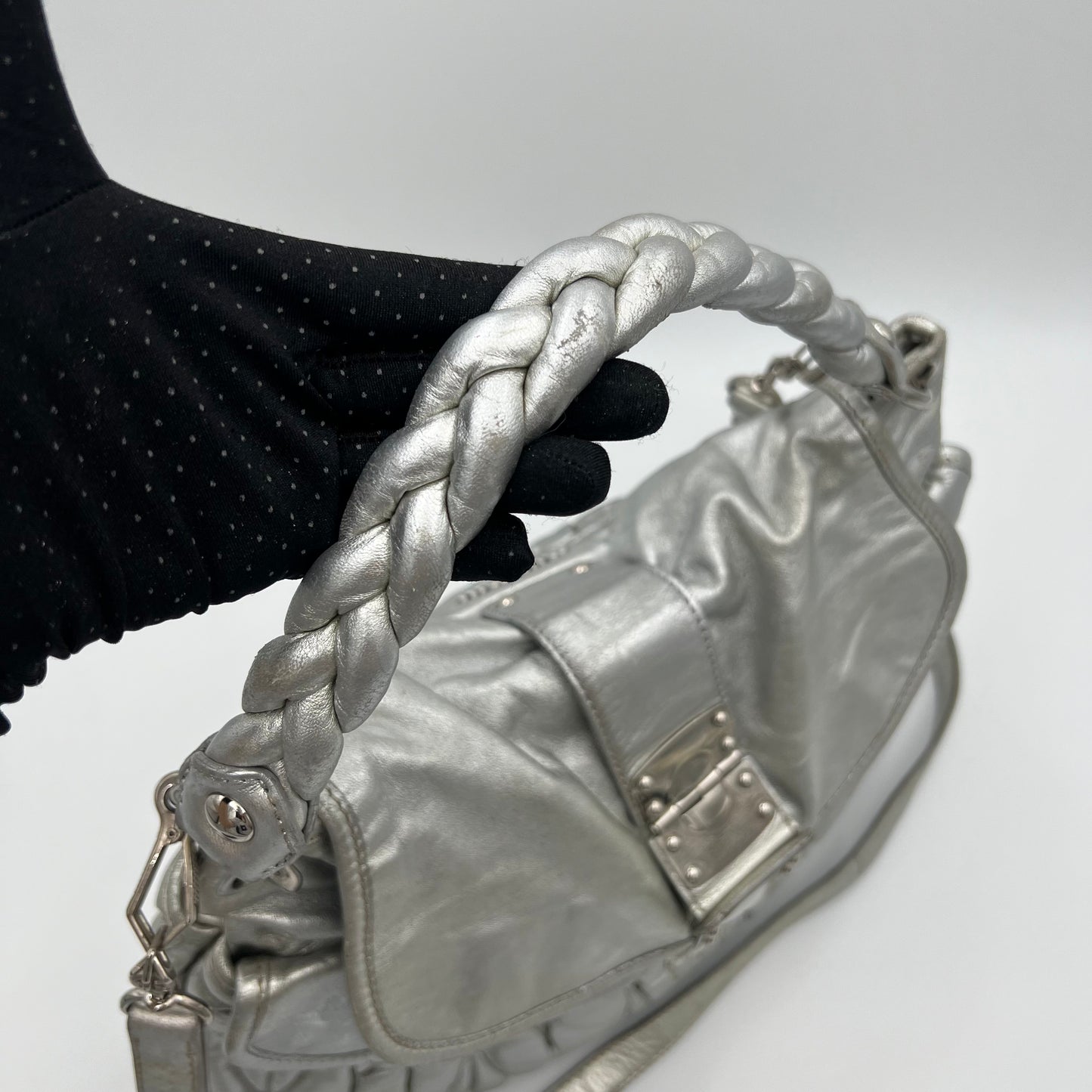 Miu Miu Silver Matelasse Leather Large Coffer Satchel