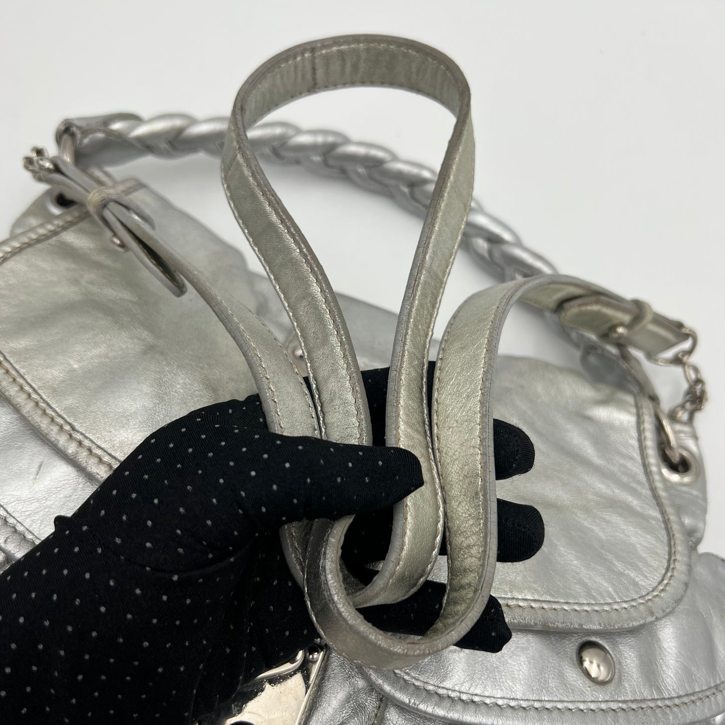 Miu Miu Silver Matelasse Leather Large Coffer Satchel
