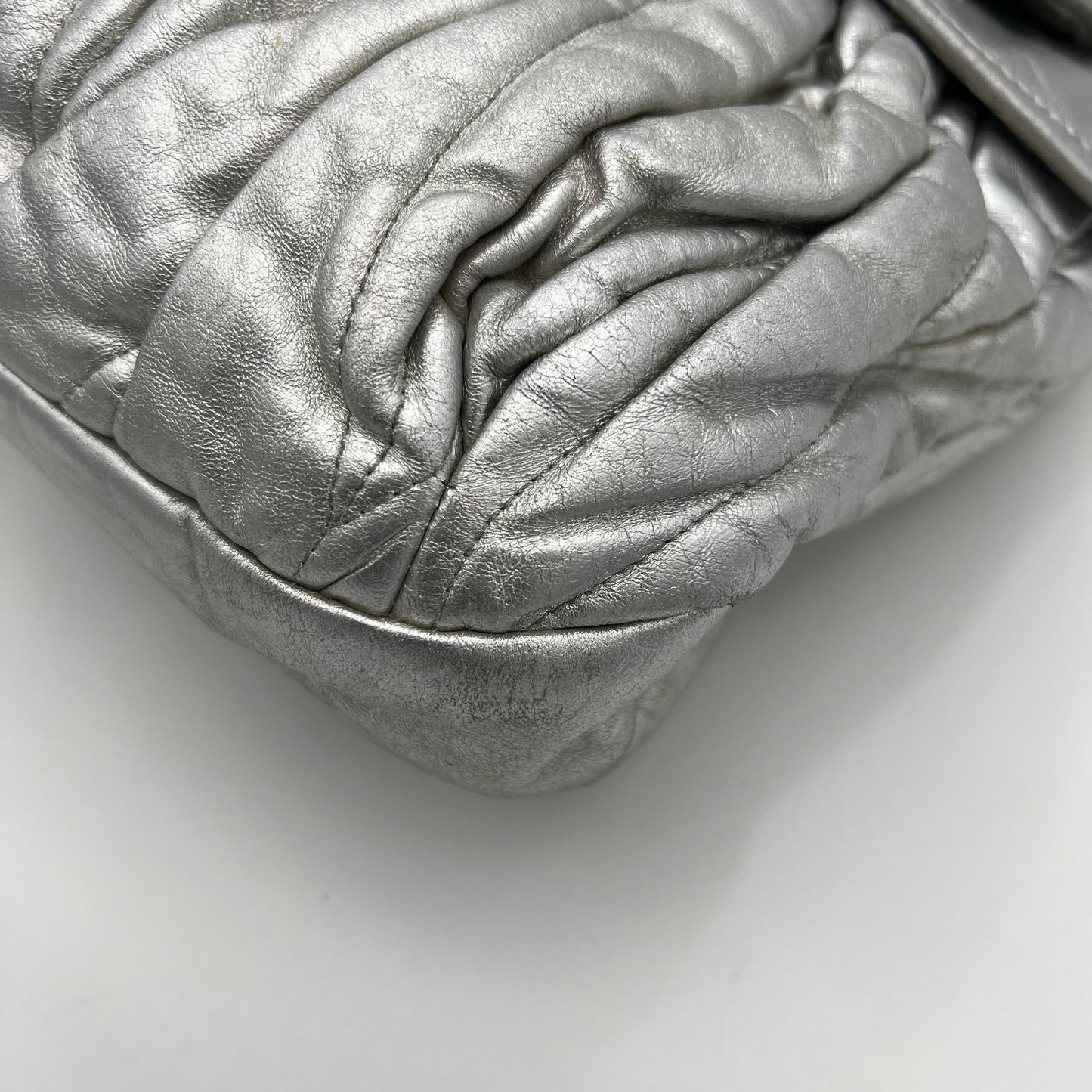 Miu Miu Silver Matelasse Leather Large Coffer Satchel