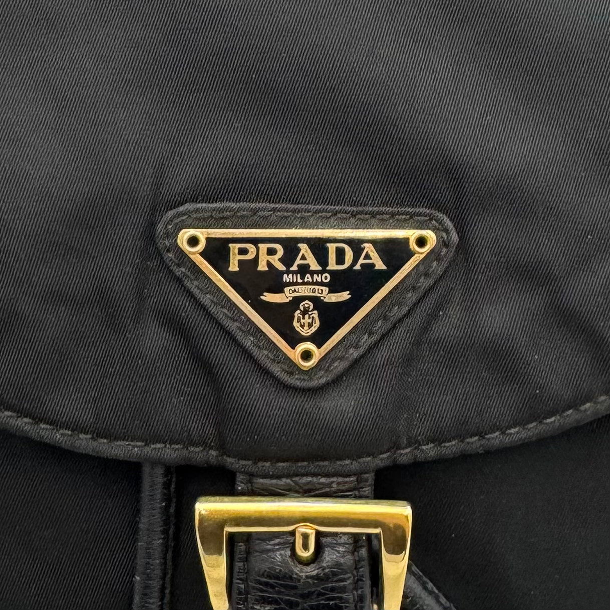 Prada Black Nylon and Leather Flap Chain Backpack GHW