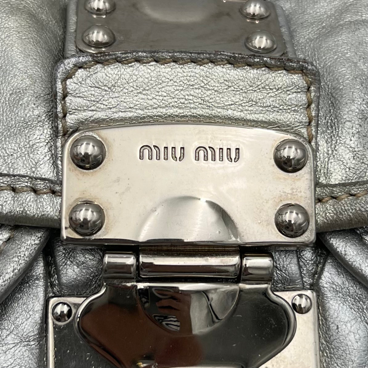 Miu Miu Silver Matelasse Leather Large Coffer Satchel