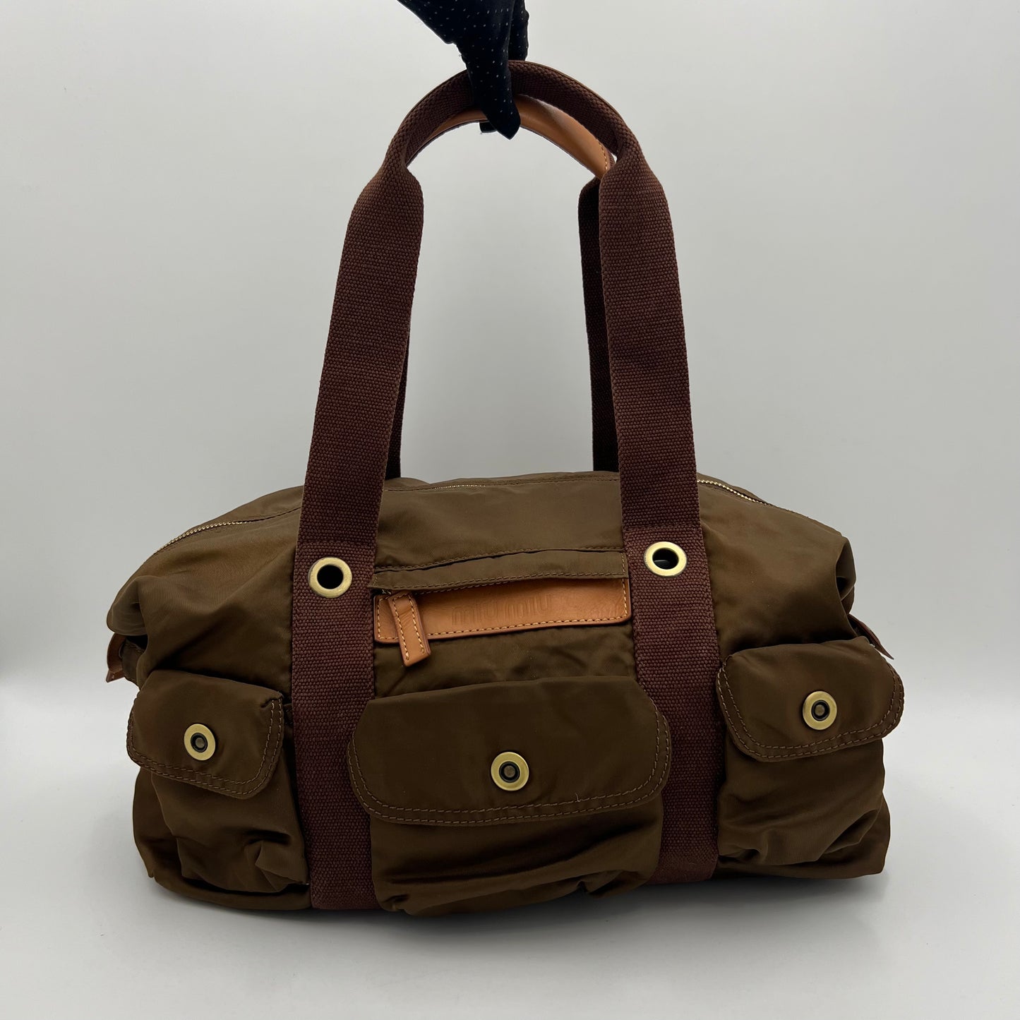 Miu Miu Brown Nylon Cargo Bowler Bag