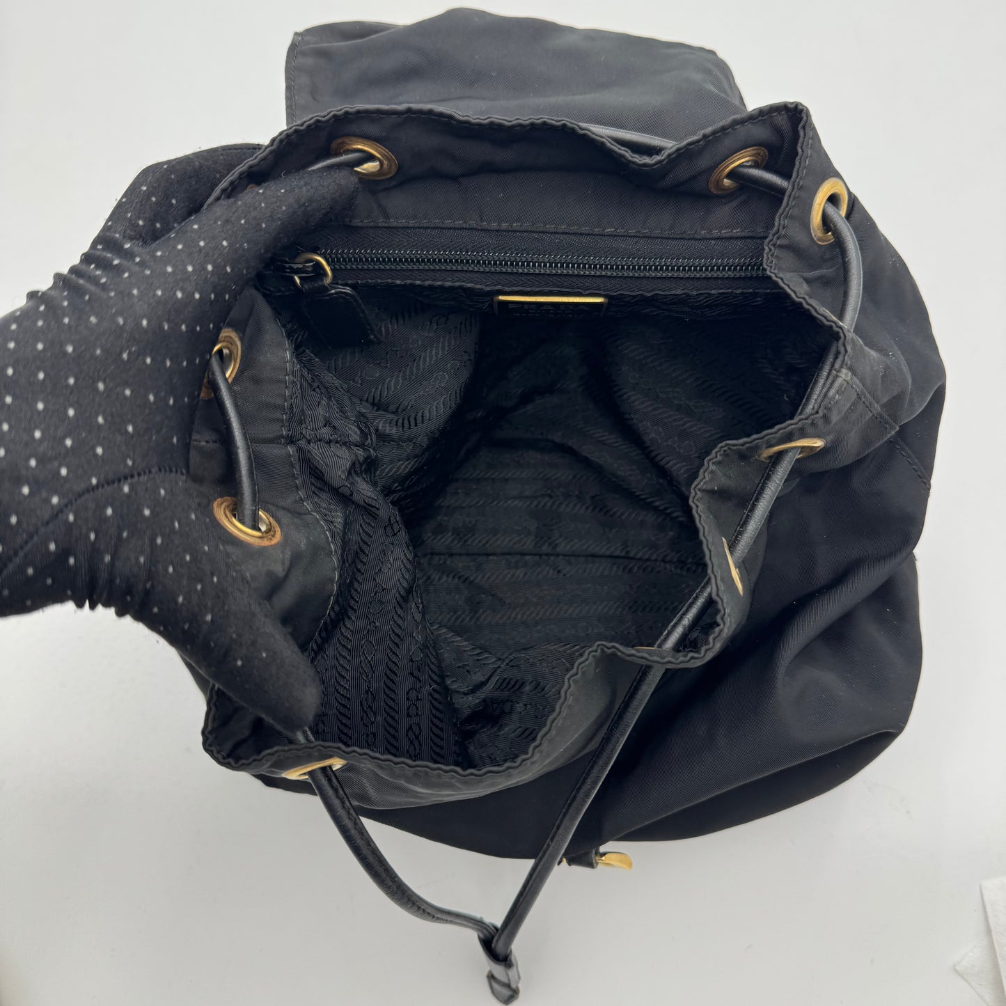 Prada Black Nylon and Leather Flap Chain Backpack GHW