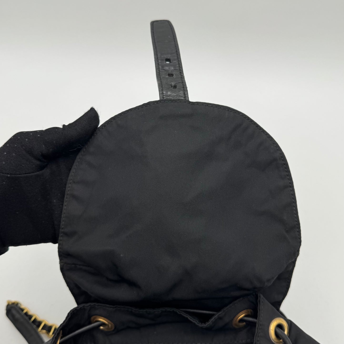 Prada Black Nylon and Leather Flap Chain Backpack GHW