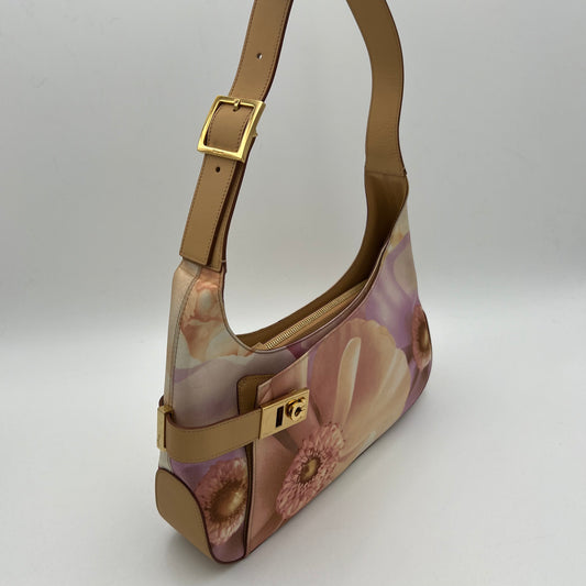 Salvatore Ferragamo Pink Floral Print Gancini Hobo Shoulder Bag