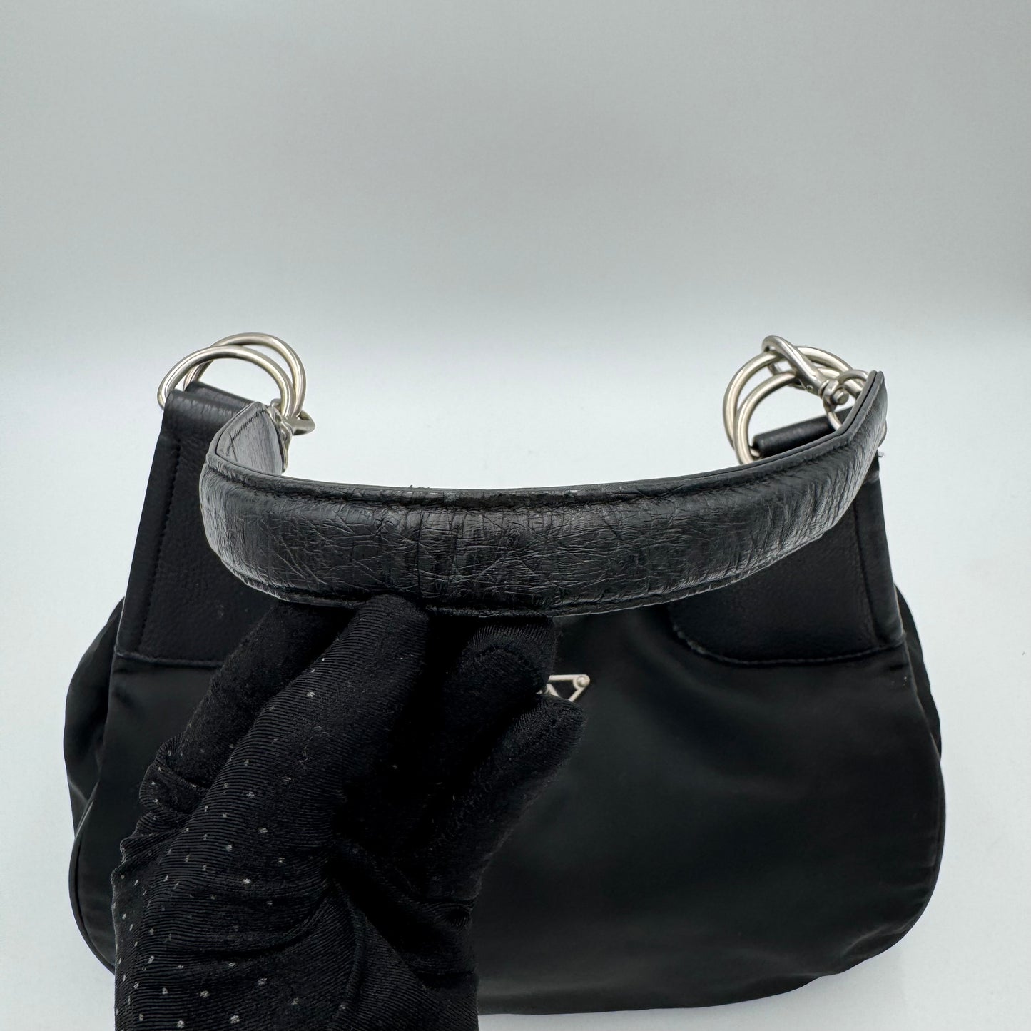 Prada Black Nylon and Leather Hobo Shoulder Bag SHW