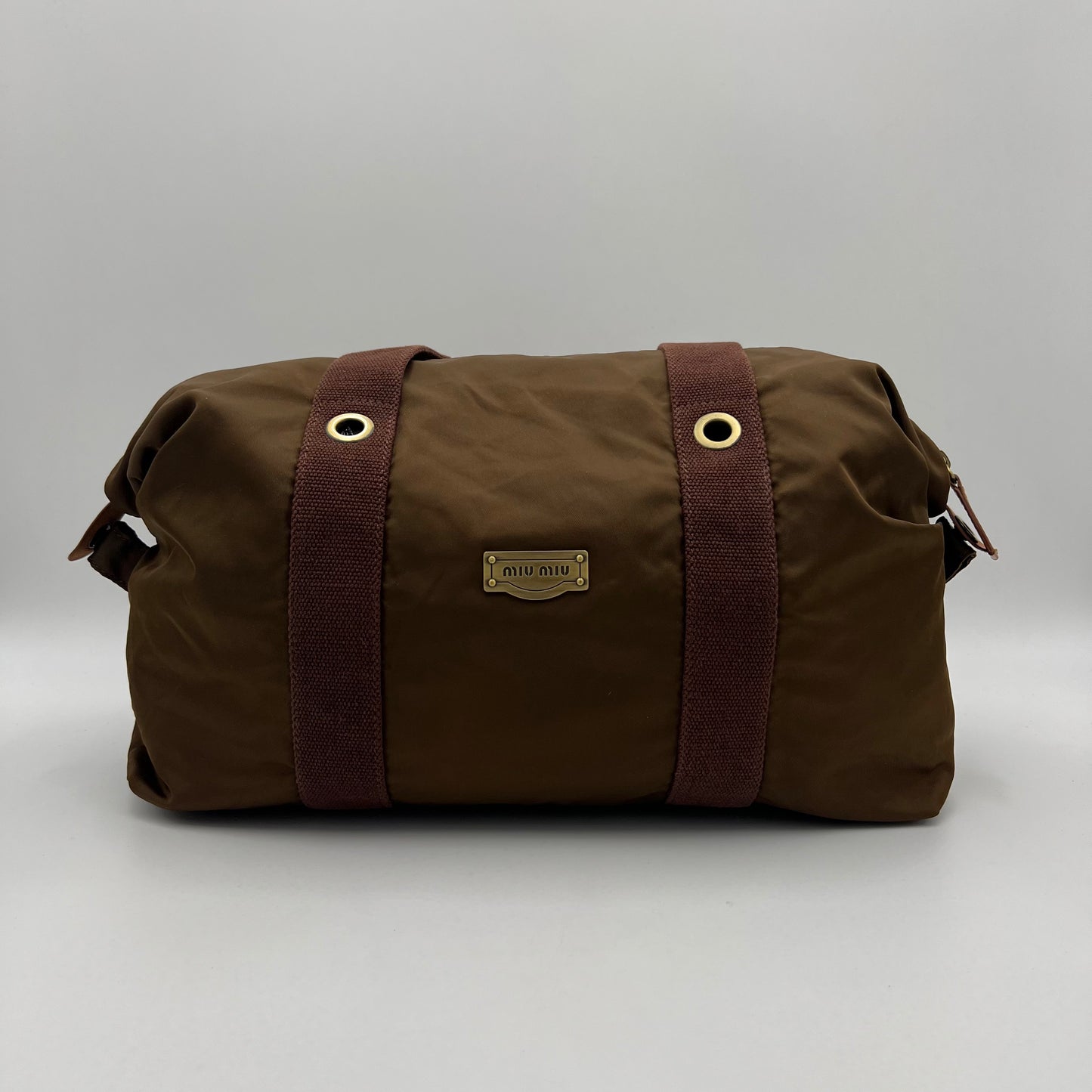 Miu Miu Brown Nylon Cargo Bowler Bag