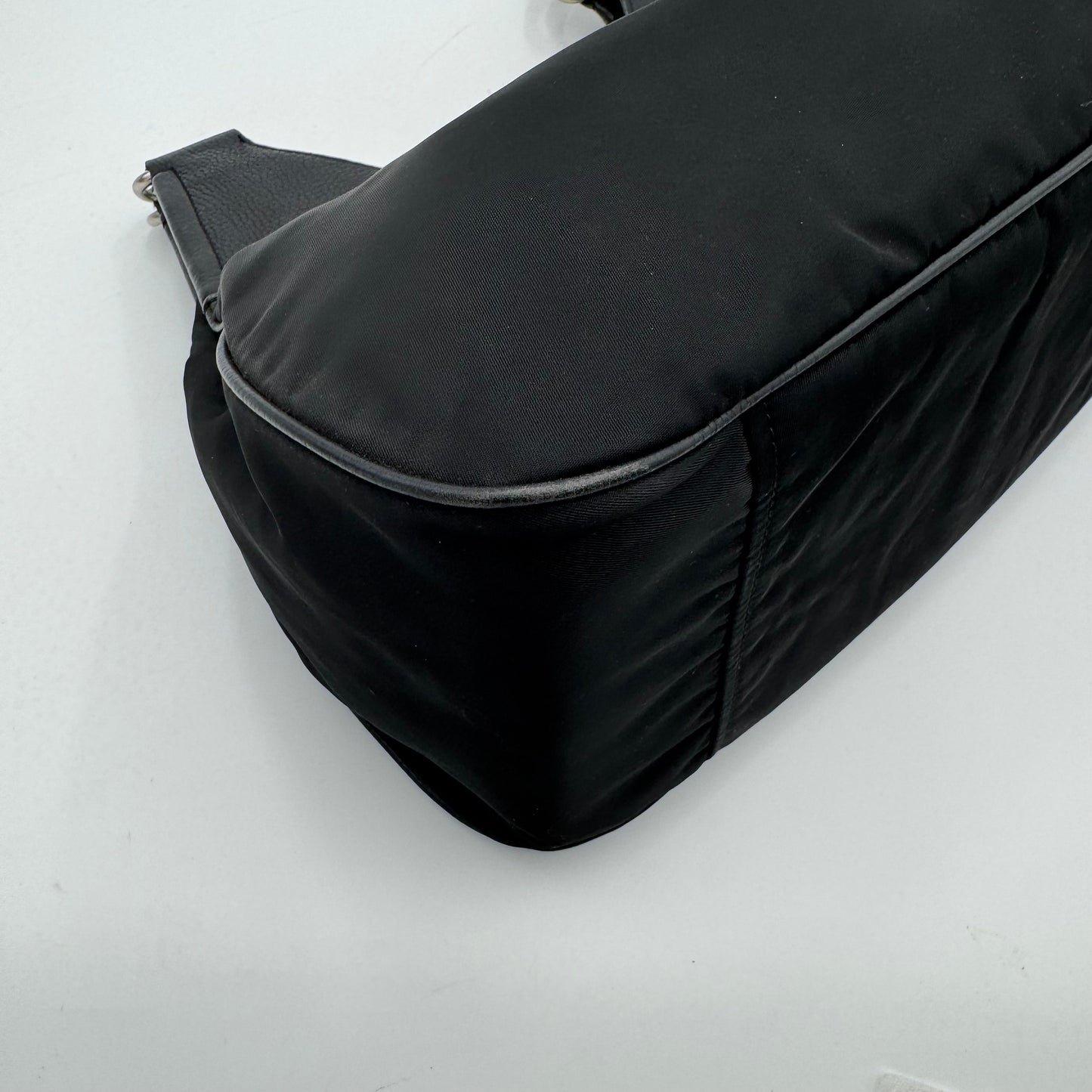 Prada Black Nylon and Leather Hobo Shoulder Bag SHW