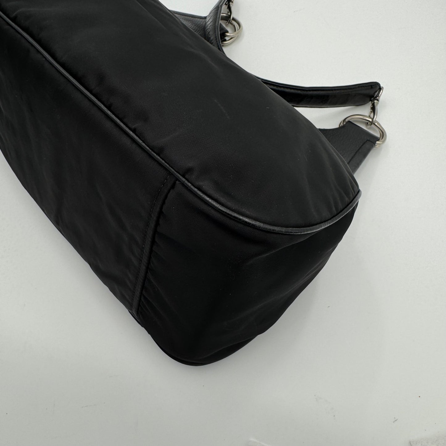 Prada Black Nylon and Leather Hobo Shoulder Bag SHW