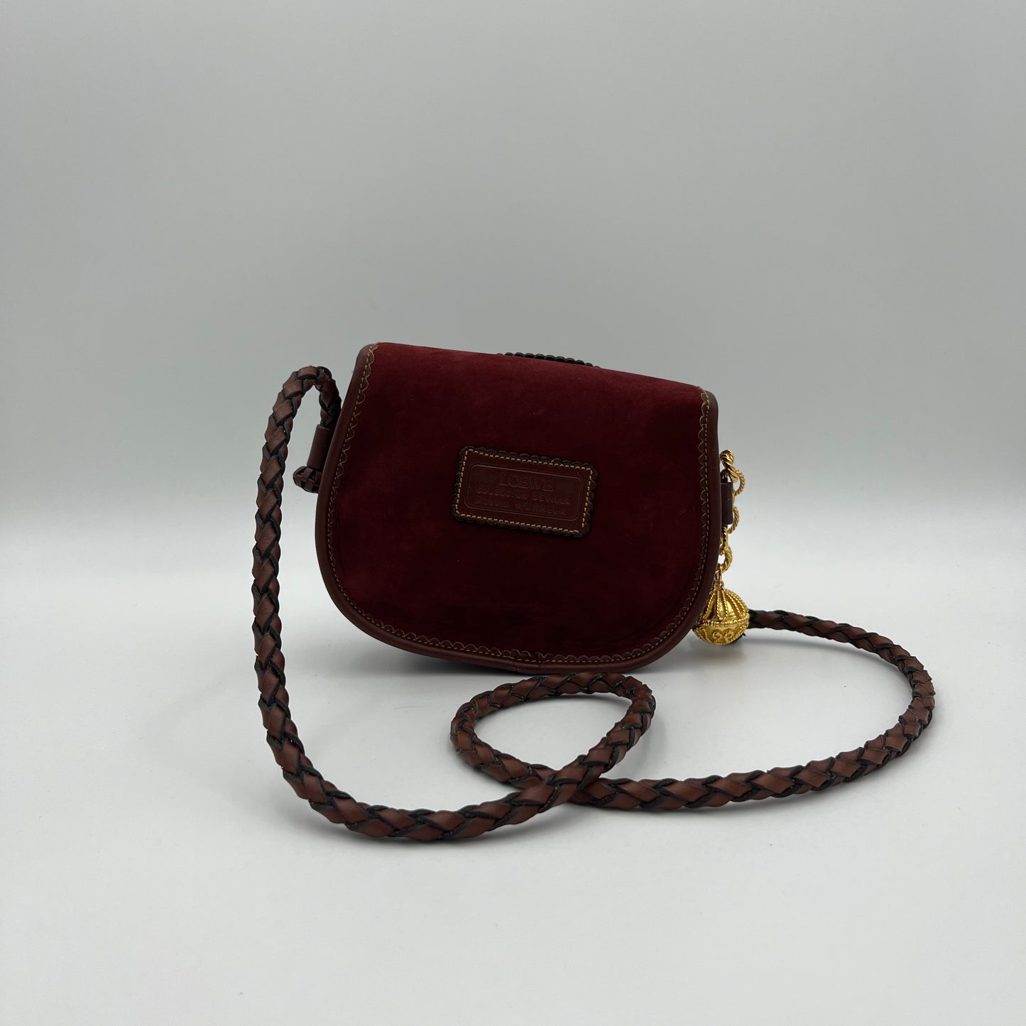 Loewe Wine Purple Suede Anagram Sevilla Tassel Crossbody
