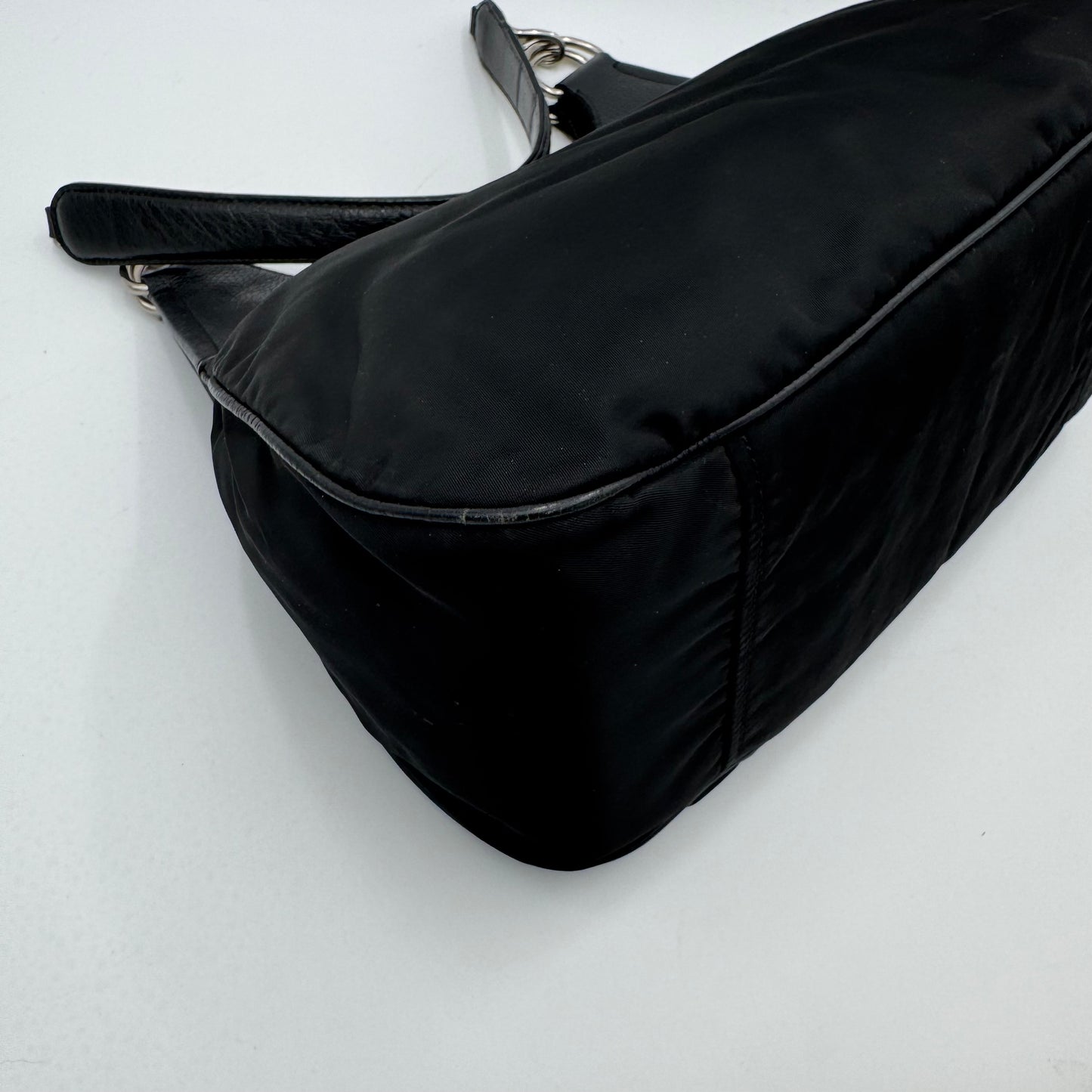 Prada Black Nylon and Leather Hobo Shoulder Bag SHW