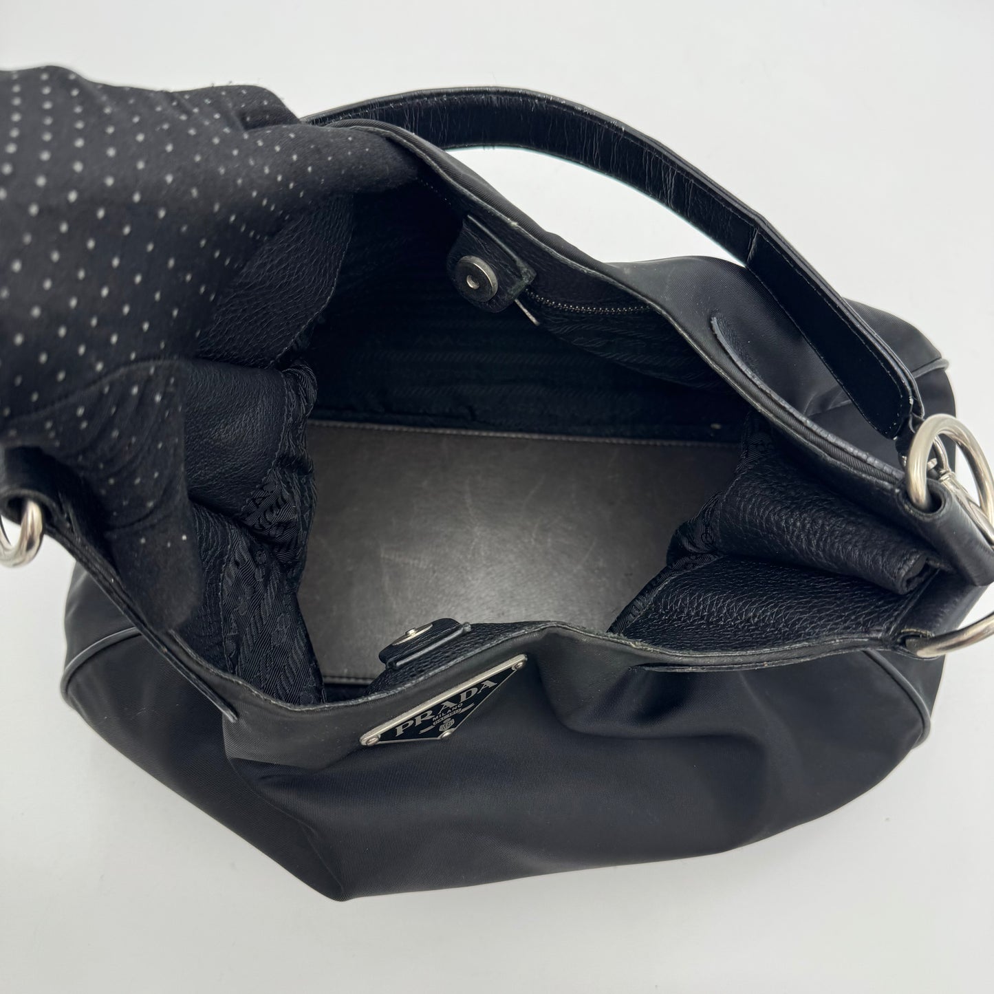 Prada Black Nylon and Leather Hobo Shoulder Bag SHW