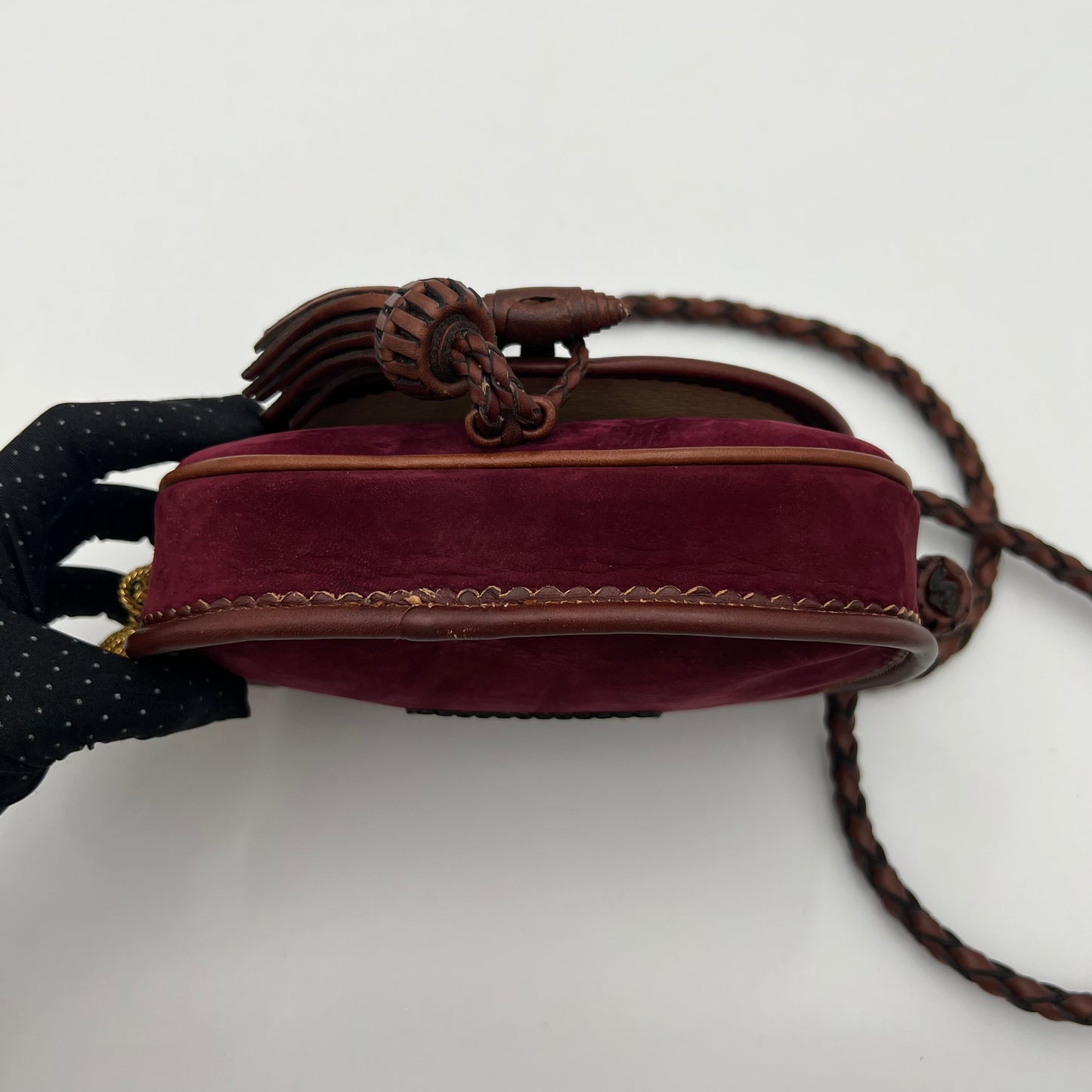 Loewe Wine Purple Suede Anagram Sevilla Tassel Crossbody