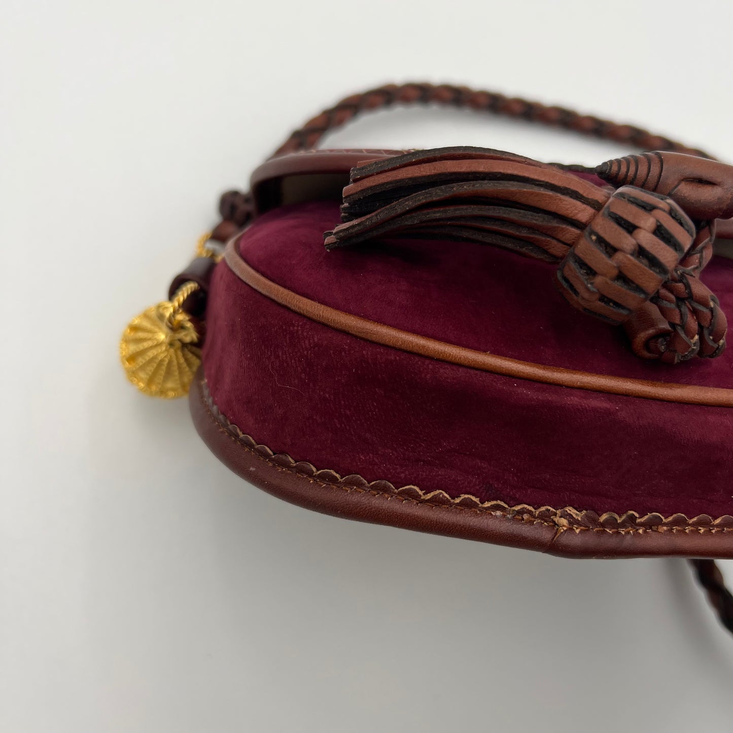 Loewe Wine Purple Suede Anagram Sevilla Tassel Crossbody