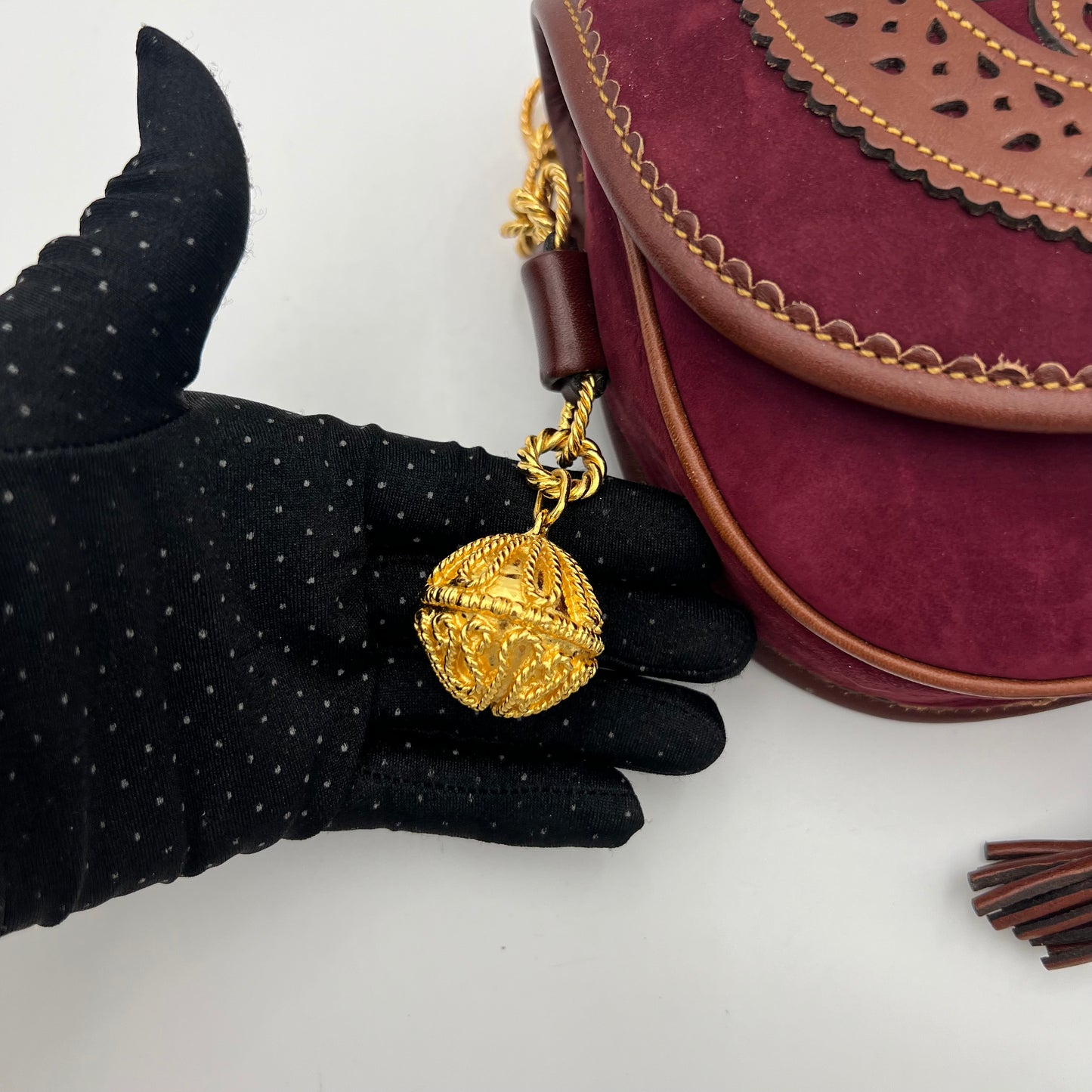 Loewe Wine Purple Suede Anagram Sevilla Tassel Crossbody