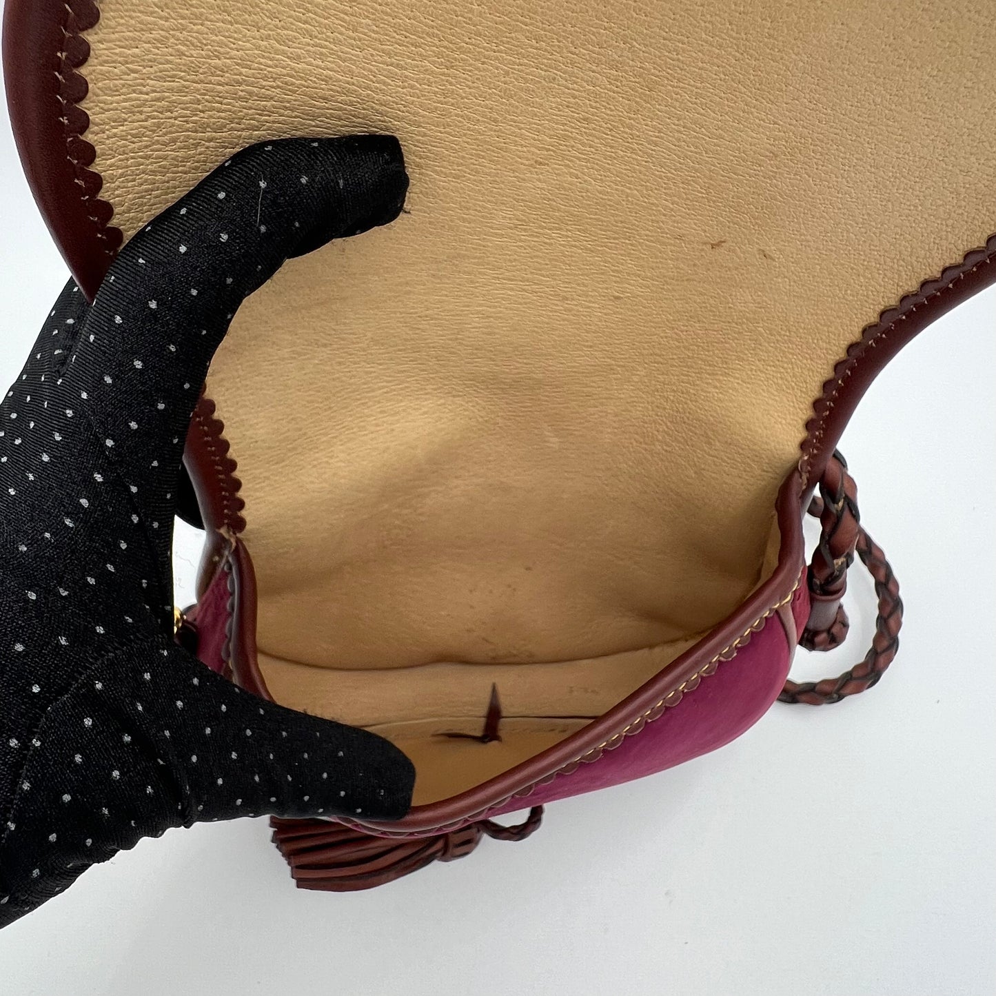 Loewe Wine Purple Suede Anagram Sevilla Tassel Crossbody