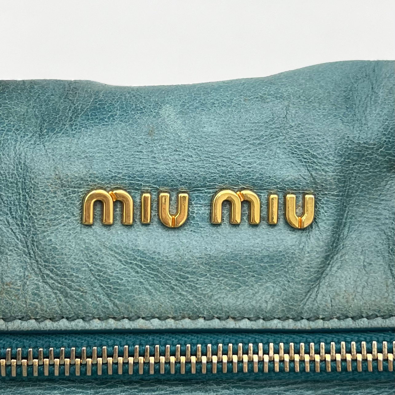 Miu Miu Blue Vitello Lux Bow Satchel