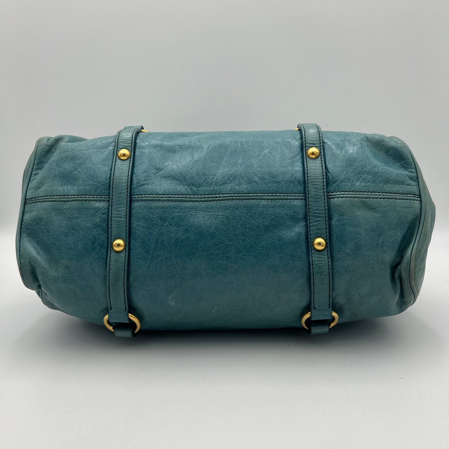 Miu Miu Blue Vitello Lux Bow Satchel