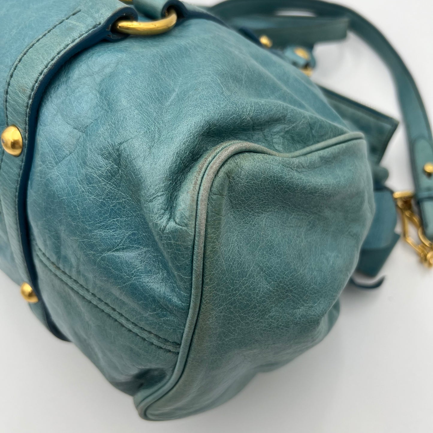 Miu Miu Blue Vitello Lux Bow Satchel