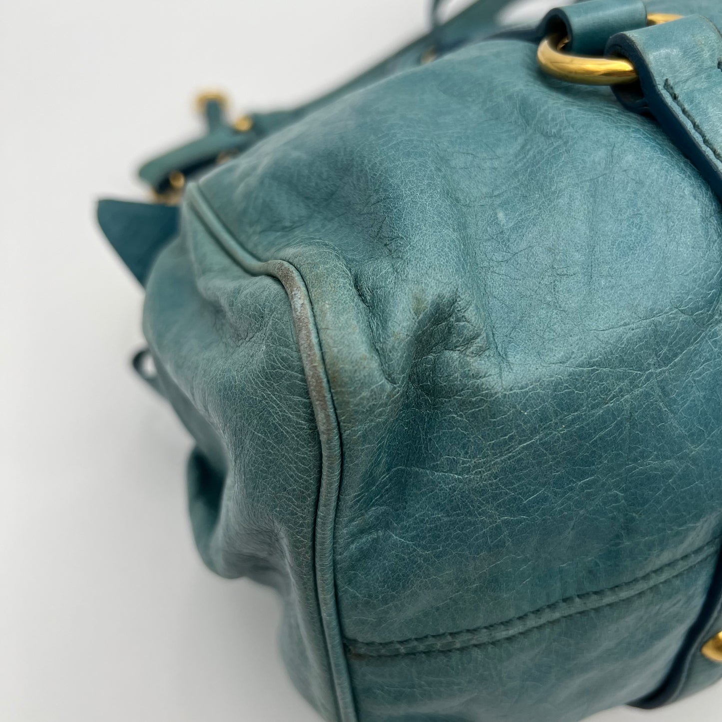 Miu Miu Blue Vitello Lux Bow Satchel