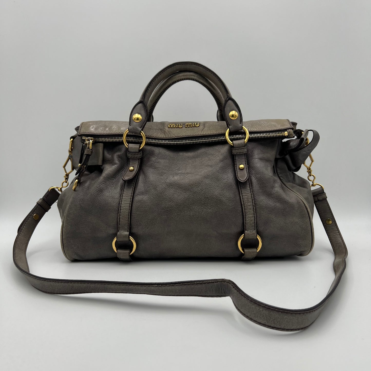 Miu Miu Gray Vitello Lux Bow Satchel