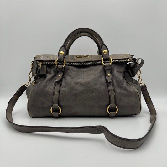 Miu Miu Gray Vitello Lux Bow Satchel