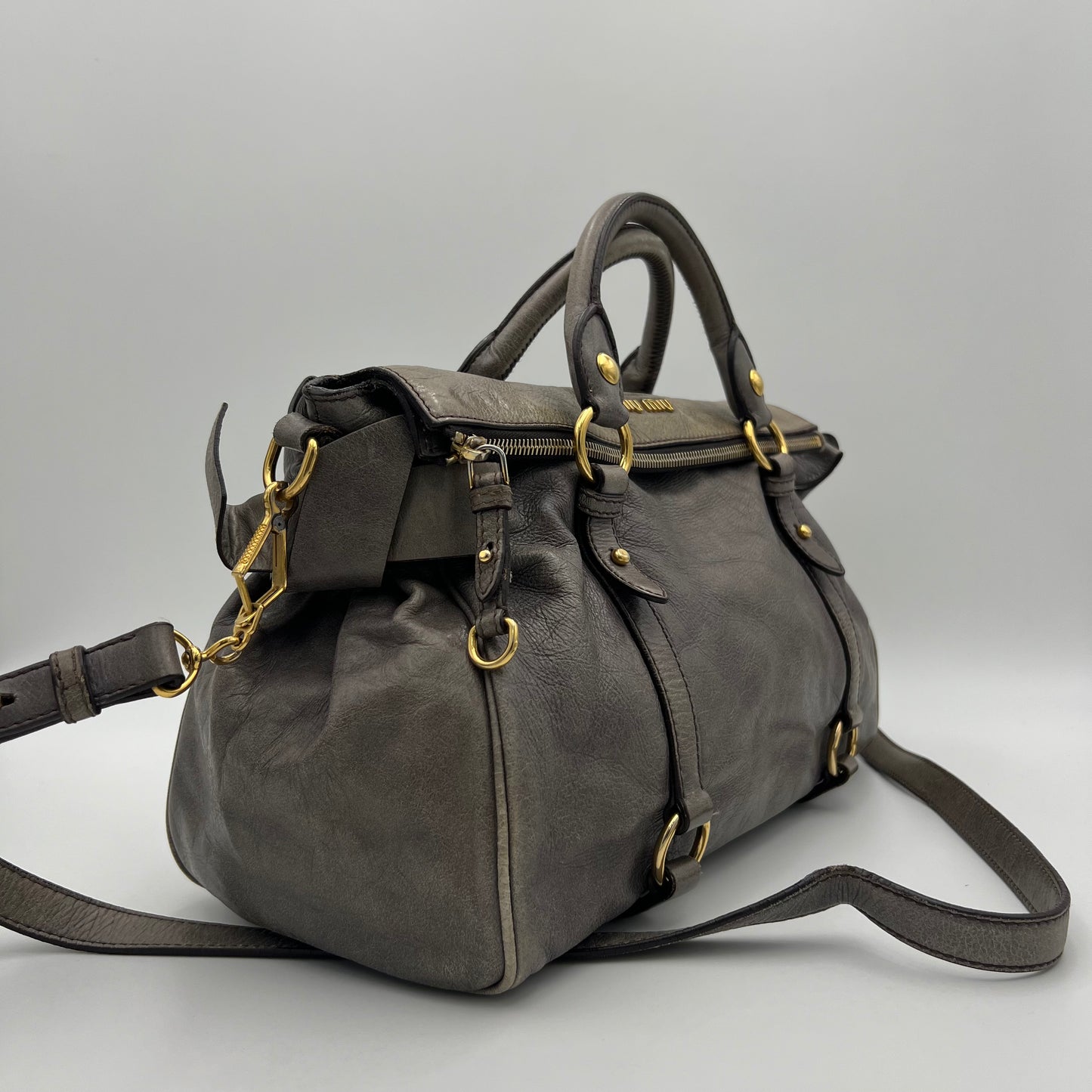 Miu Miu Gray Vitello Lux Bow Satchel