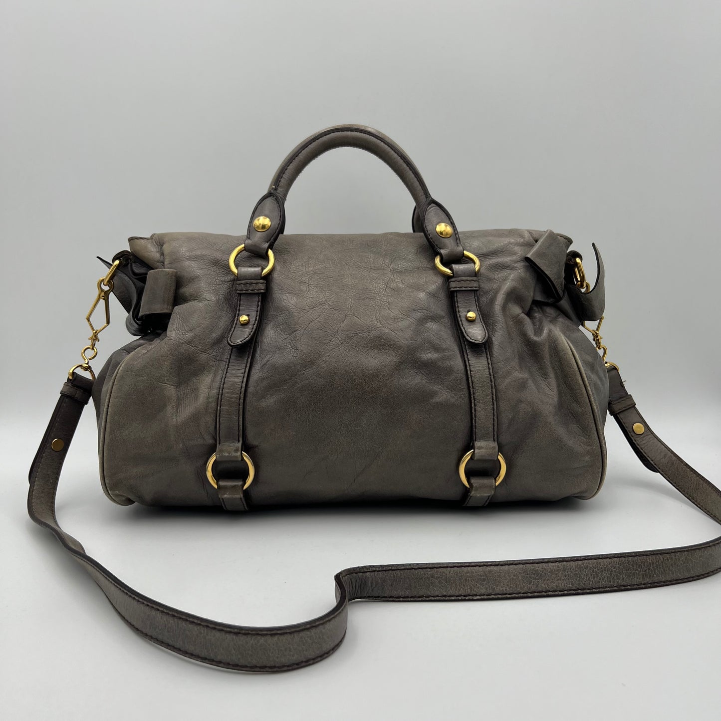 Miu Miu Gray Vitello Lux Bow Satchel