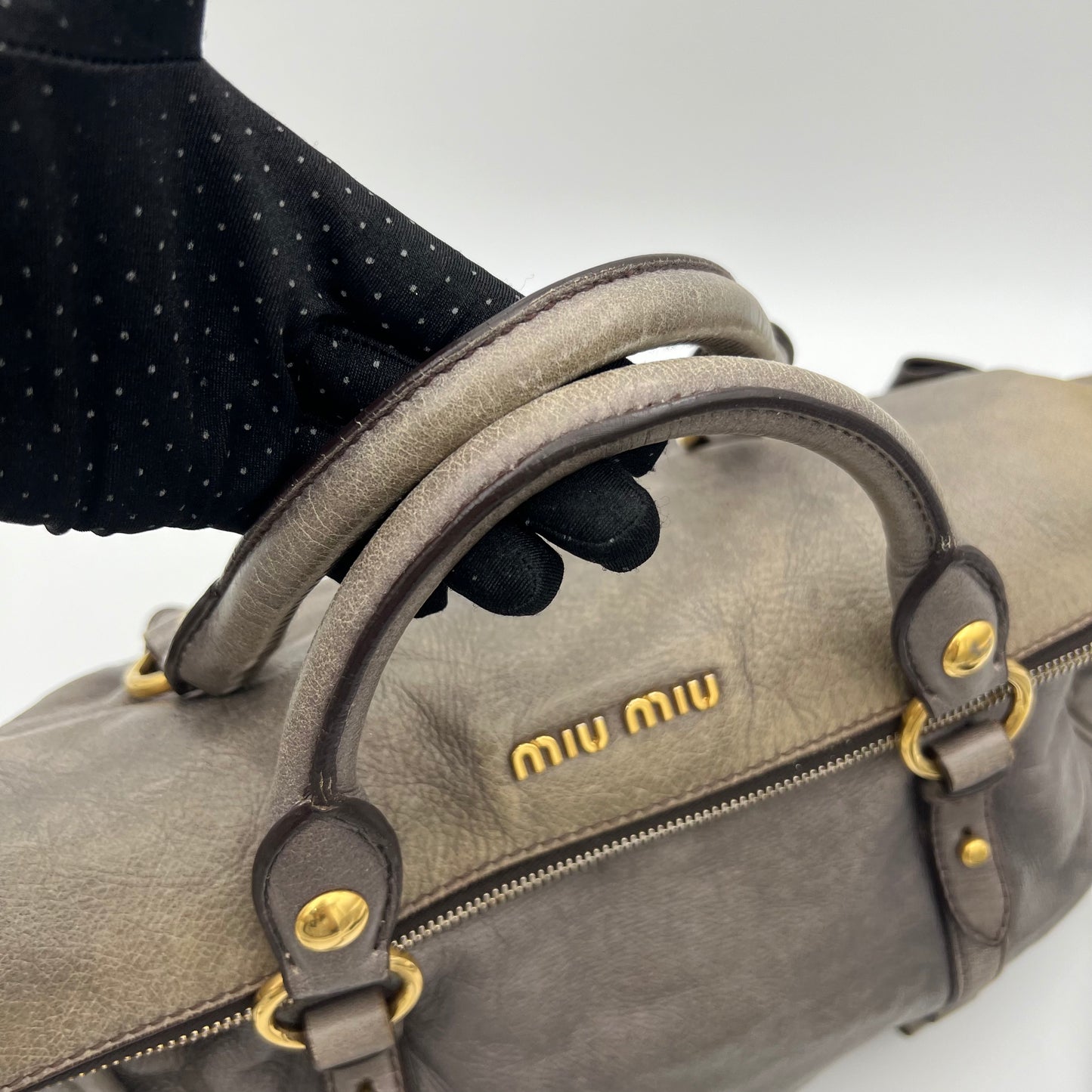 Miu Miu Gray Vitello Lux Bow Satchel