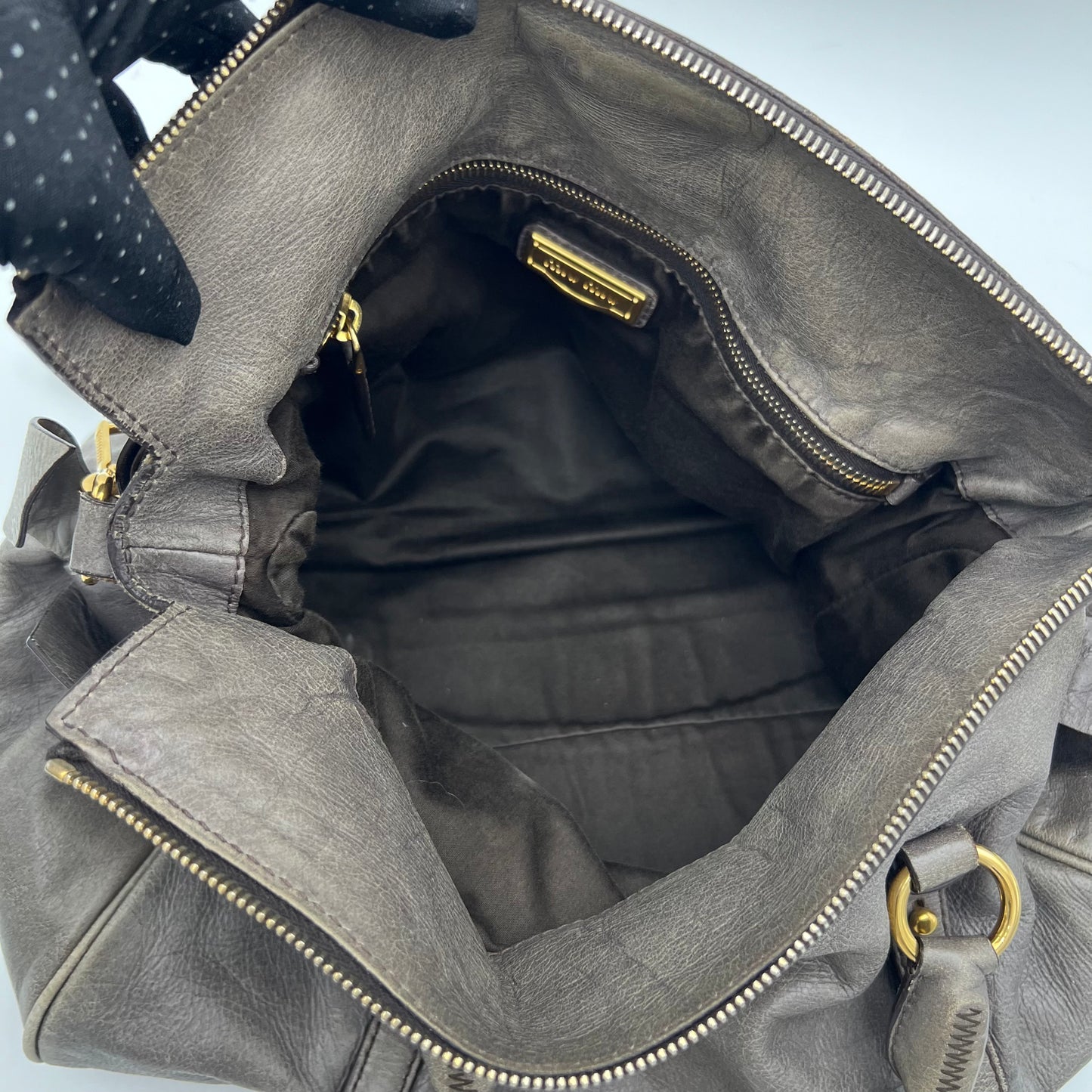 Miu Miu Gray Vitello Lux Bow Satchel