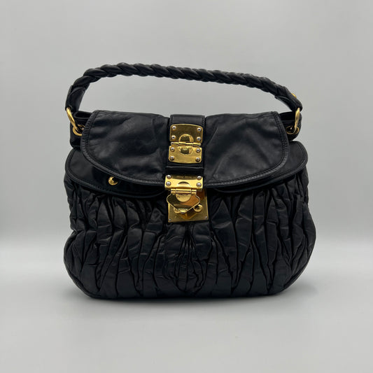 Miu Miu Black Matelasse Coffer Satchel