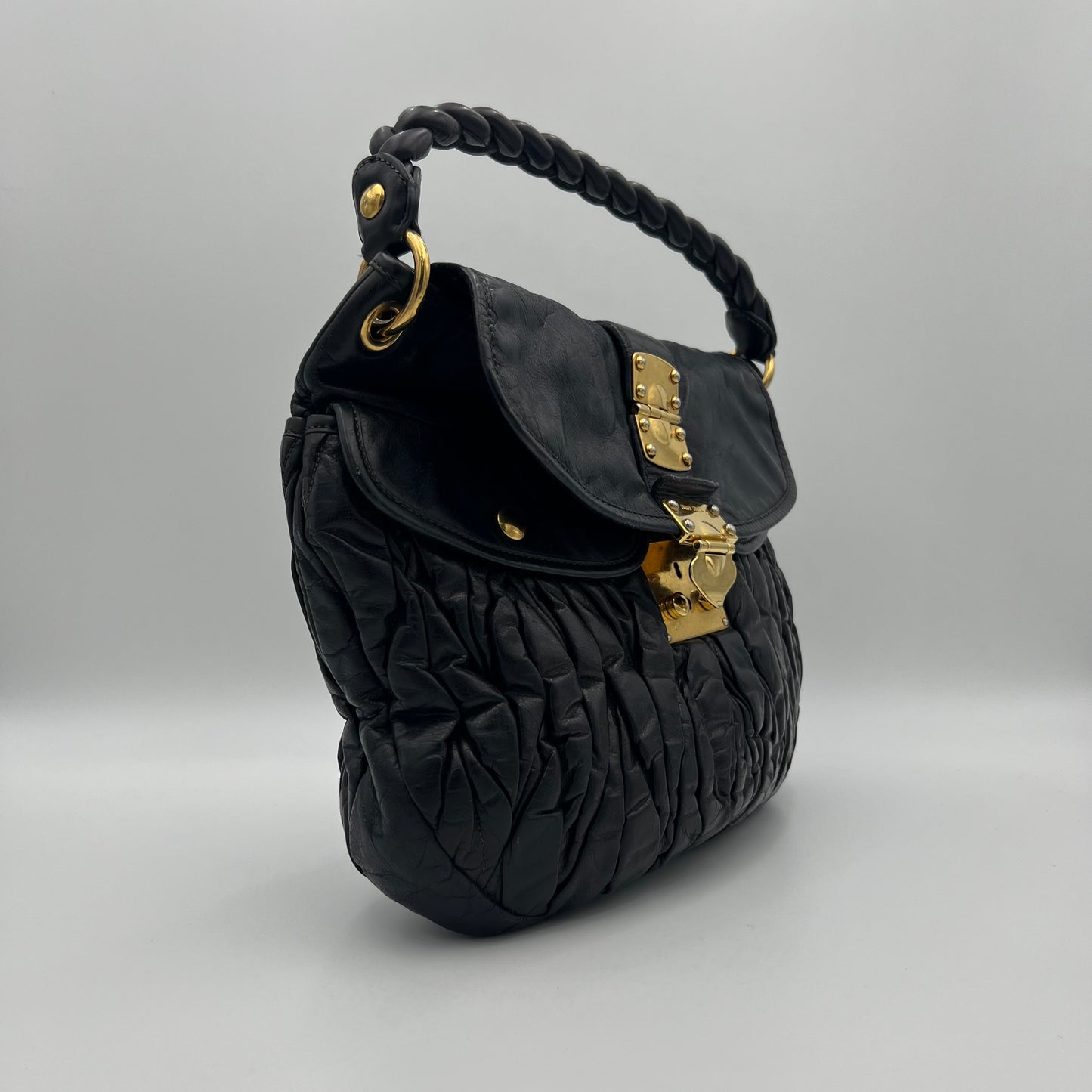Miu Miu Black Matelasse Coffer Satchel