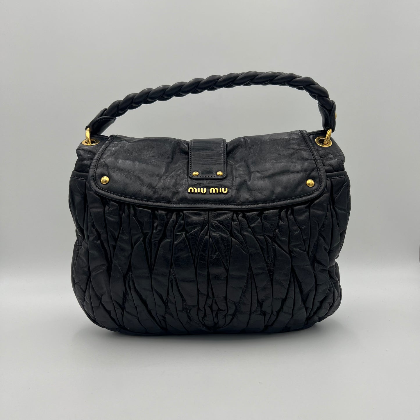 Miu Miu Black Matelasse Coffer Satchel