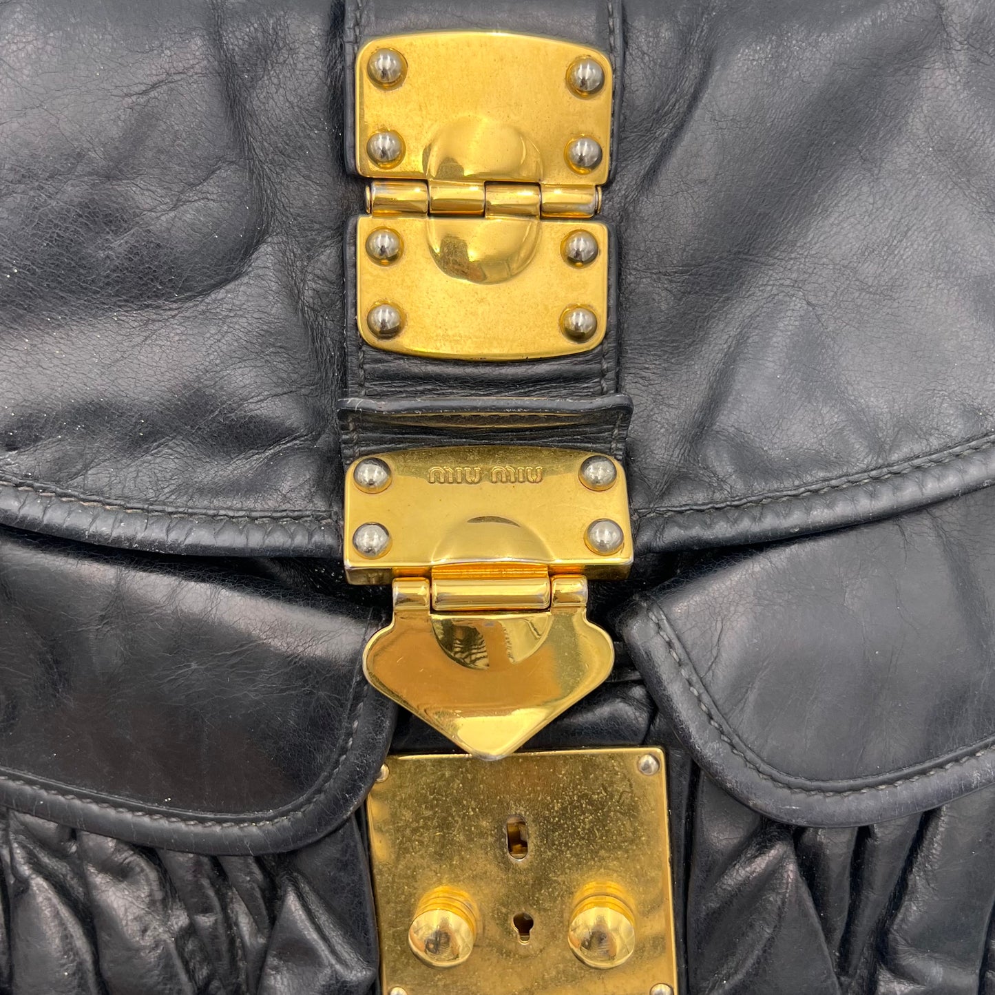 Miu Miu Black Matelasse Coffer Satchel