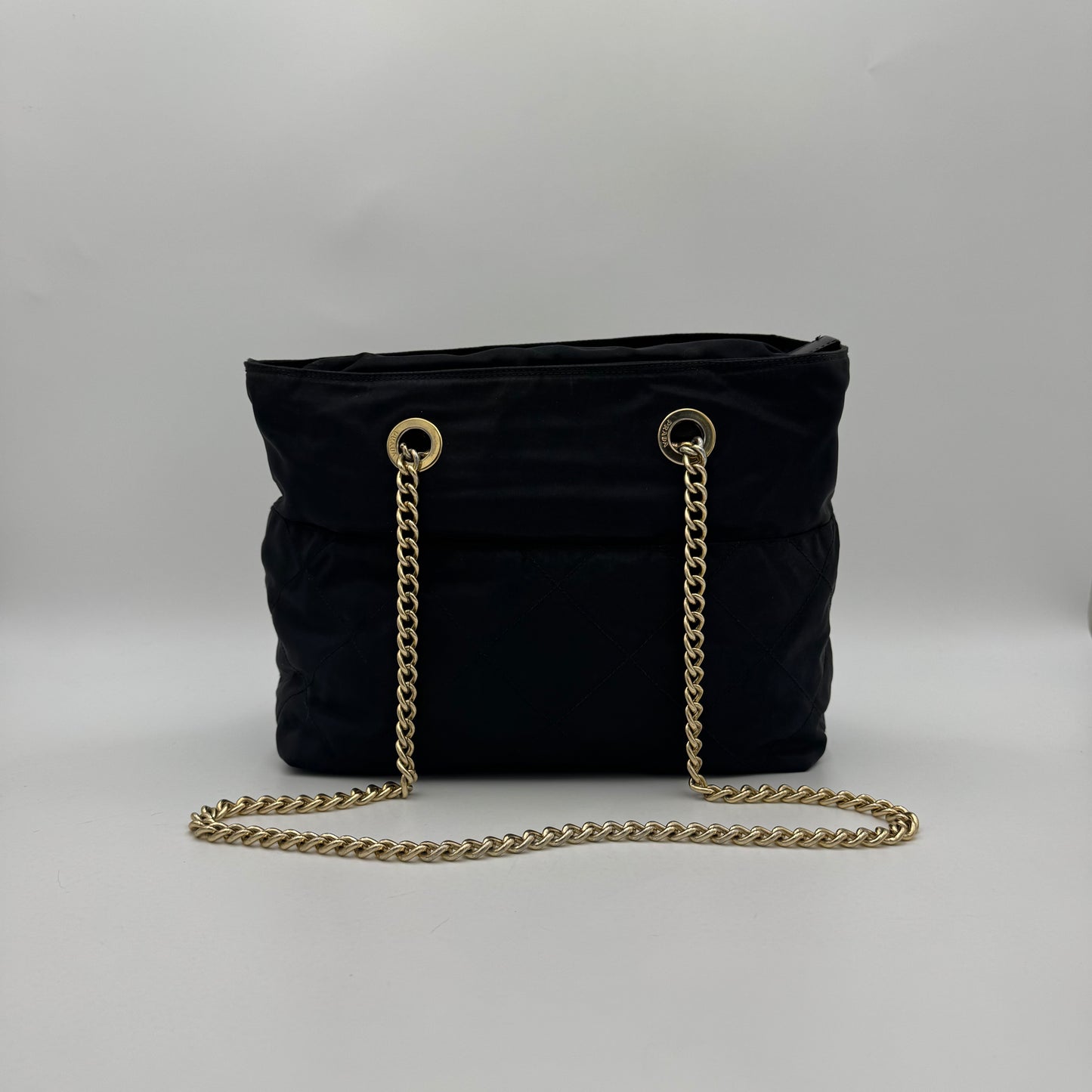 Prada Black Quilted Nylon Medium Zip Chain Bag GHW