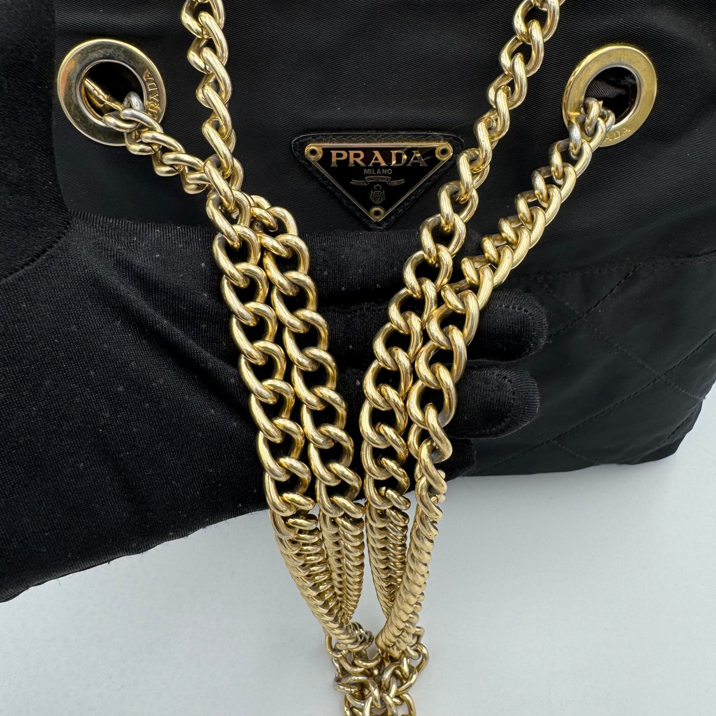 Prada Black Quilted Nylon Medium Zip Chain Bag GHW