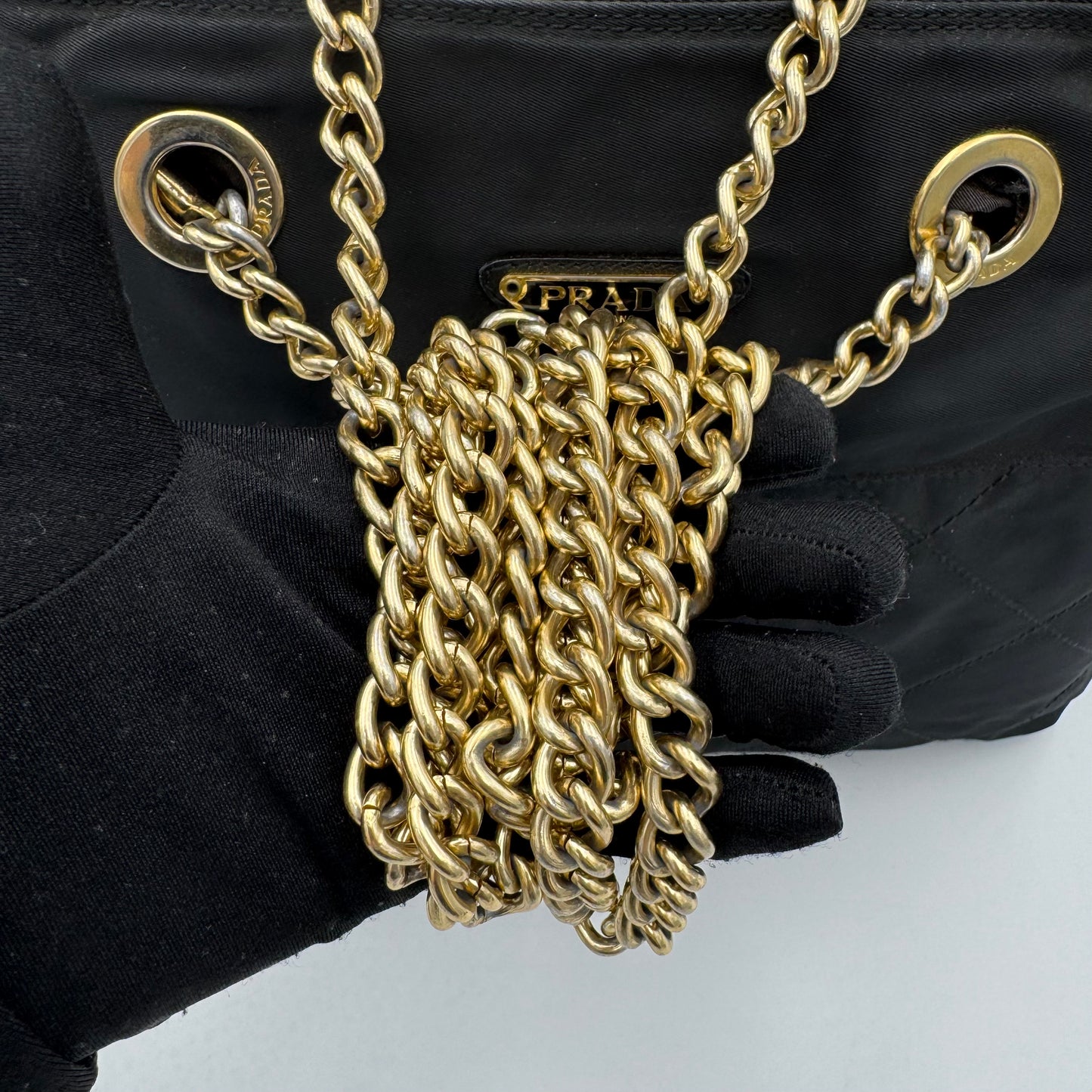 Prada Black Quilted Nylon Medium Zip Chain Bag GHW