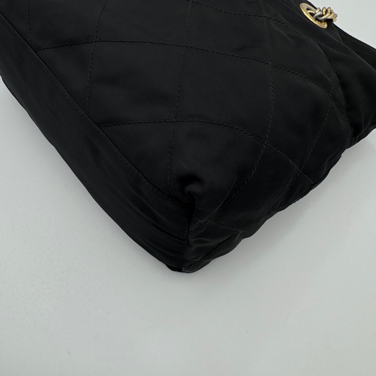 Prada Black Quilted Nylon Medium Zip Chain Bag GHW