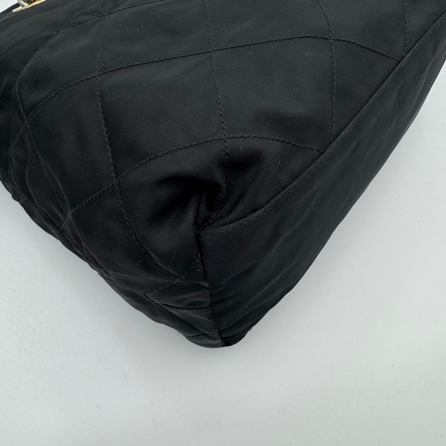 Prada Black Quilted Nylon Medium Zip Chain Bag GHW