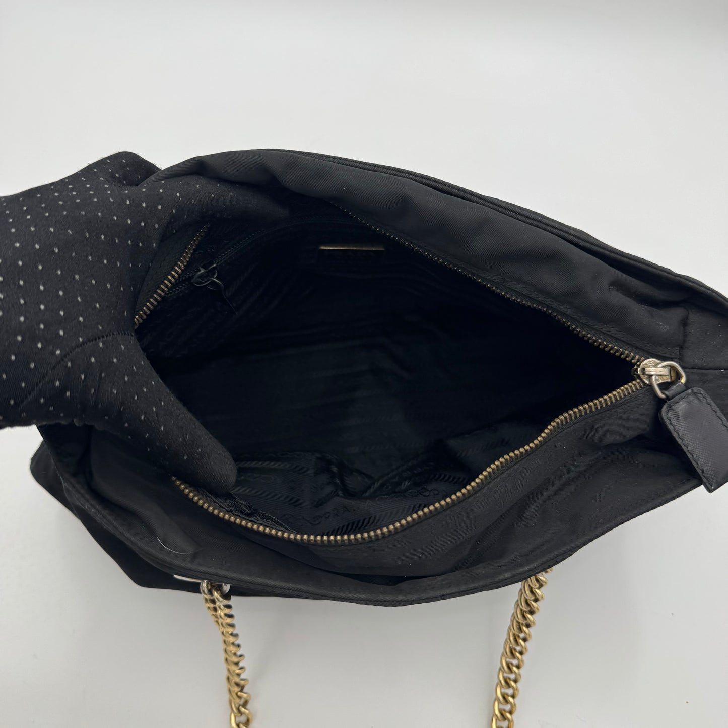 Prada Black Quilted Nylon Medium Zip Chain Bag GHW