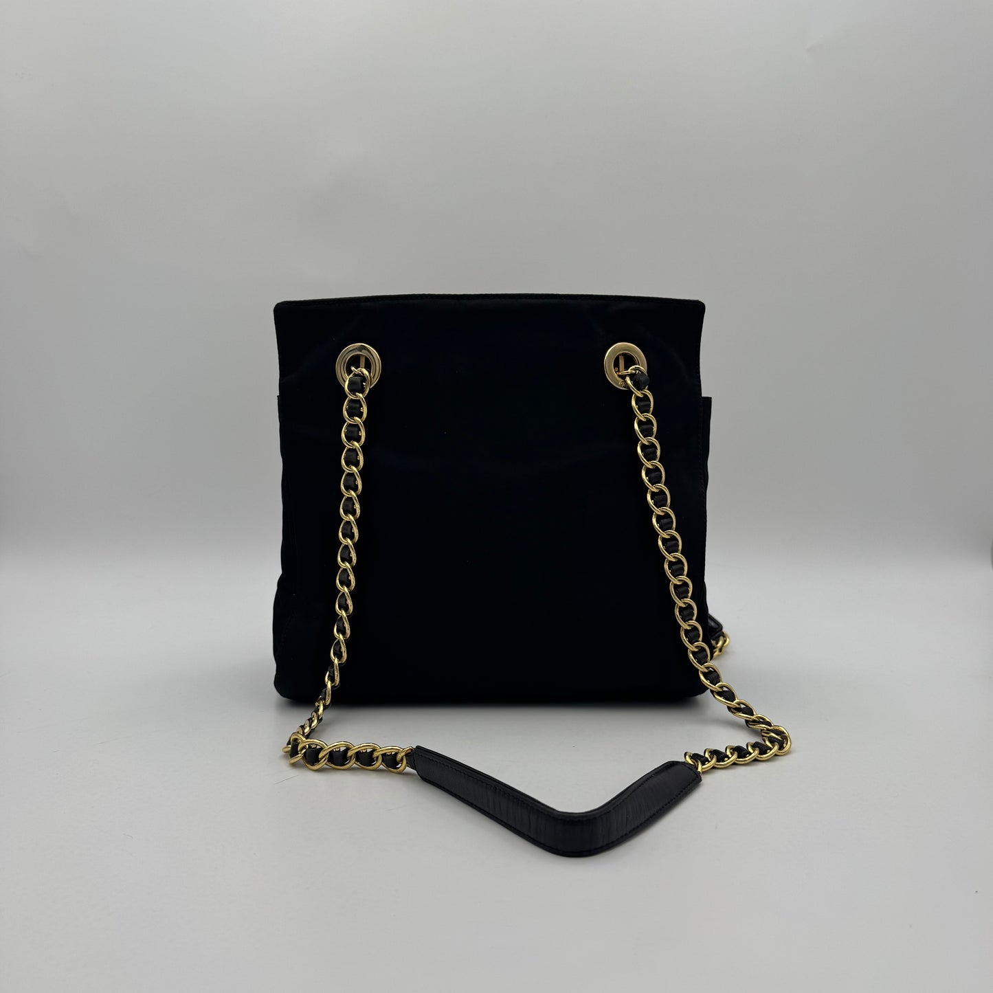 Prada Black Nylon and Leather Open Chain Bag GHW