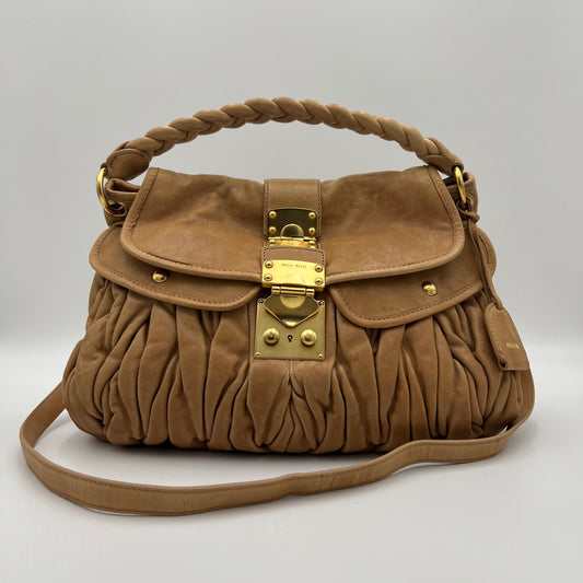 Miu Miu Camel Matelasse Coffer Satchel