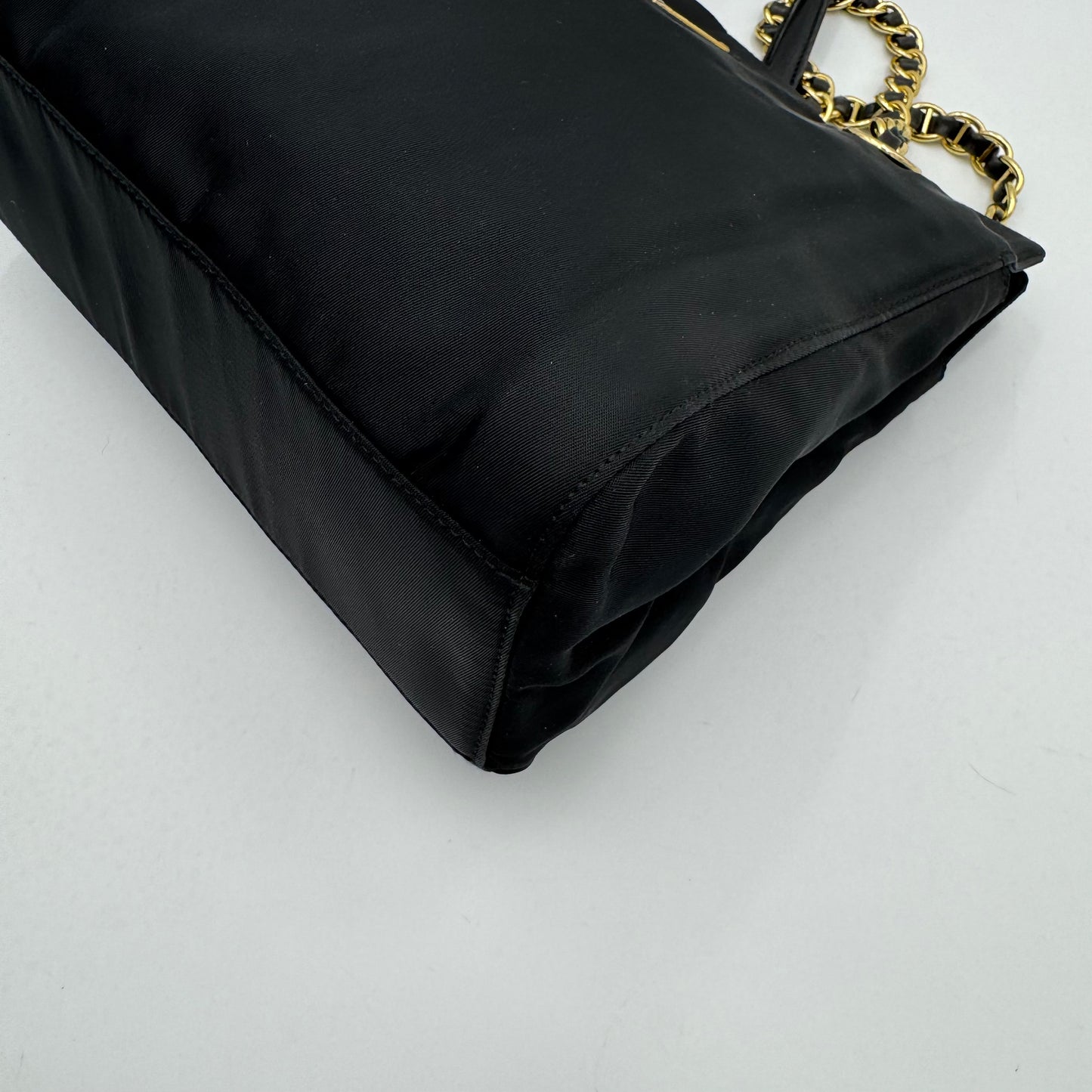 Prada Black Nylon and Leather Open Chain Bag GHW