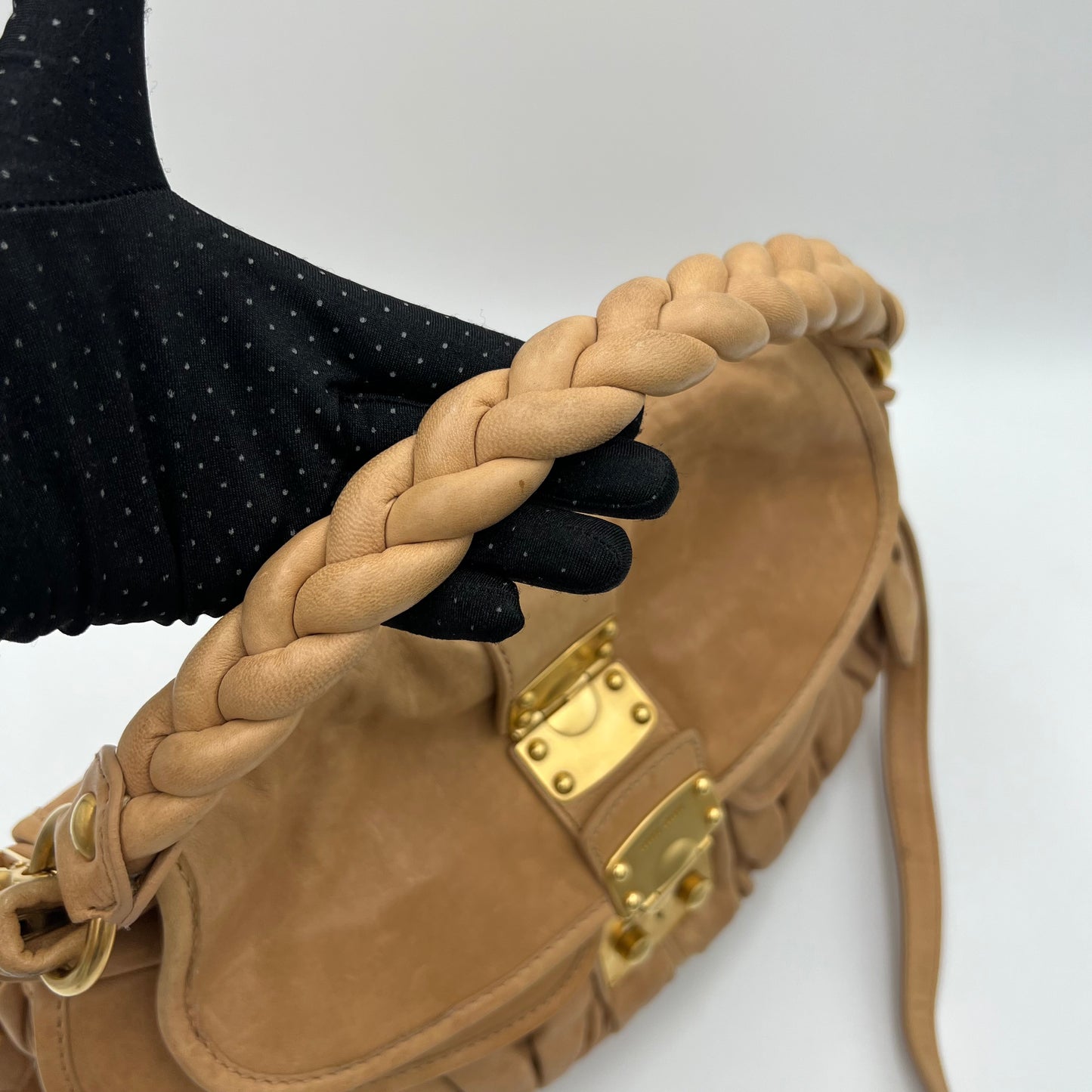 Miu Miu Camel Matelasse Coffer Satchel