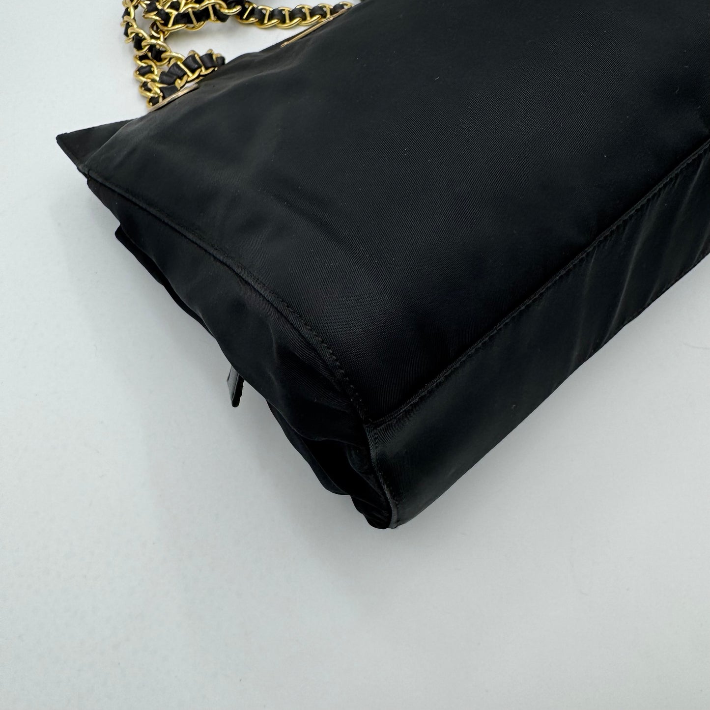 Prada Black Nylon and Leather Open Chain Bag GHW