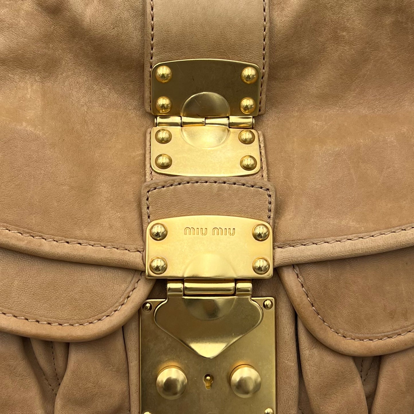 Miu Miu Camel Matelasse Coffer Satchel